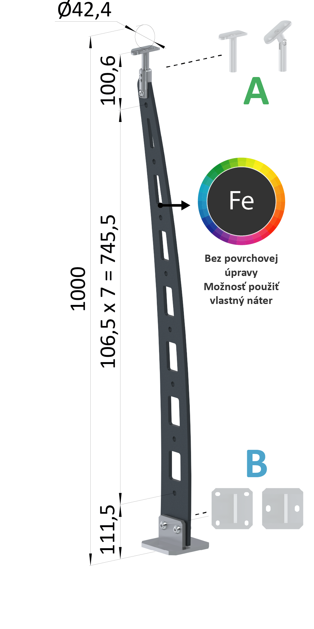 Kombinovaný Fe vypalovaný sloup, vrchní kotvení, 8-děrový