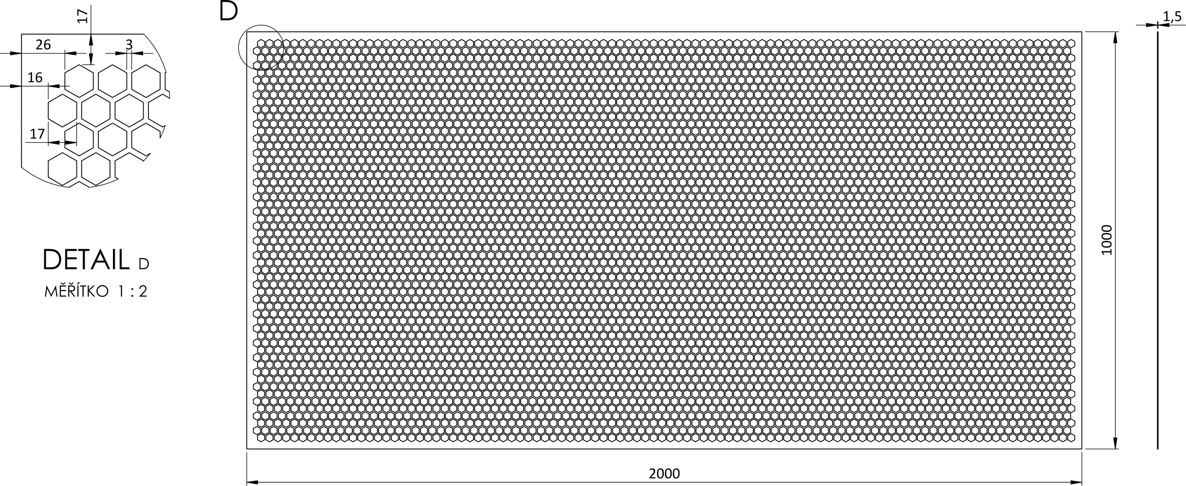 Dierovaný plech Zn 1000 x 2000 x 1,5 mm, šesťhranné otvory