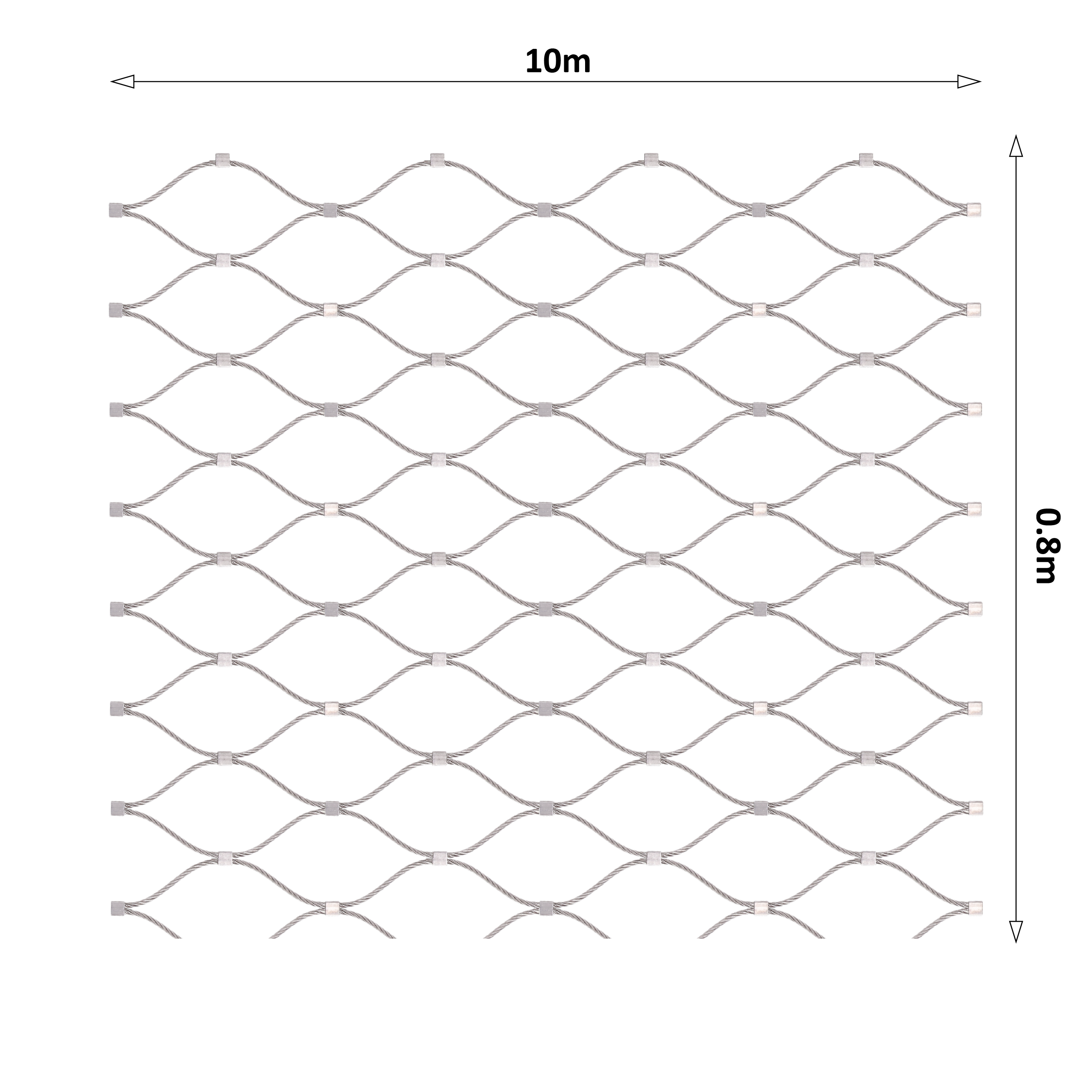 Lanová sieť, 0,8 x 10 m, oko 60 x 104 mm, ø 3 mm, AISI 316
