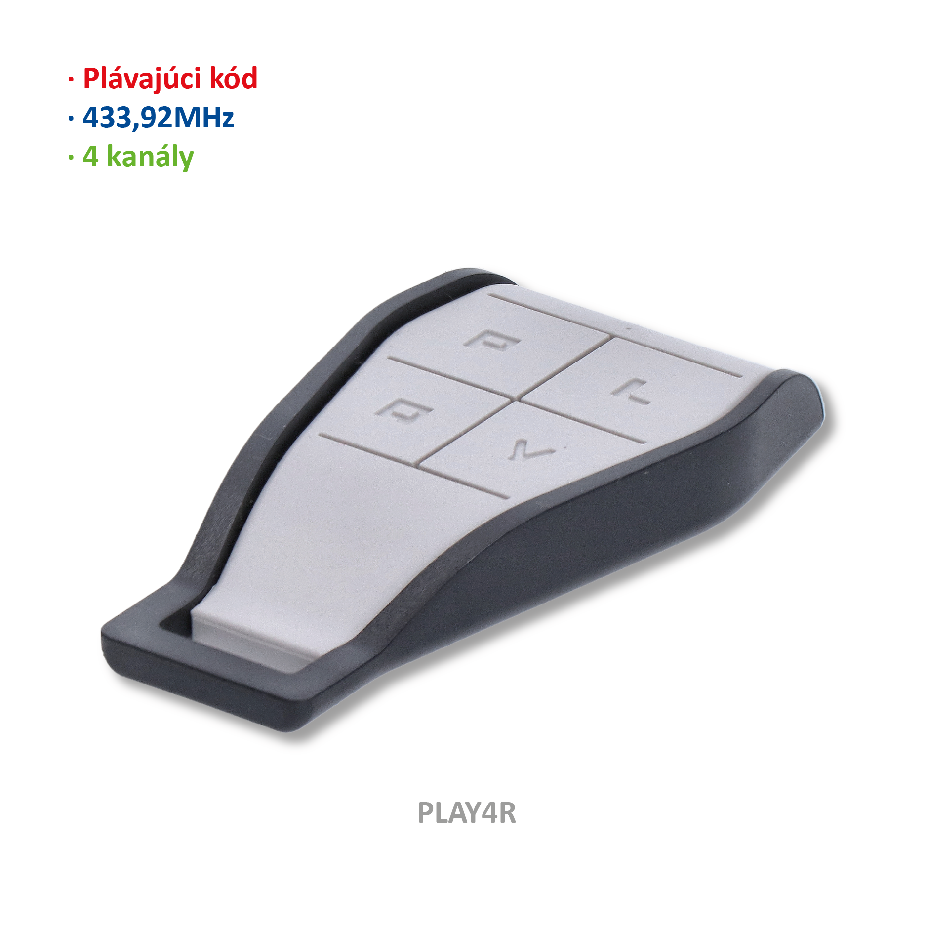 Vysílač 4kanálový, 433MHz, plovoucí kód, černo-šedý