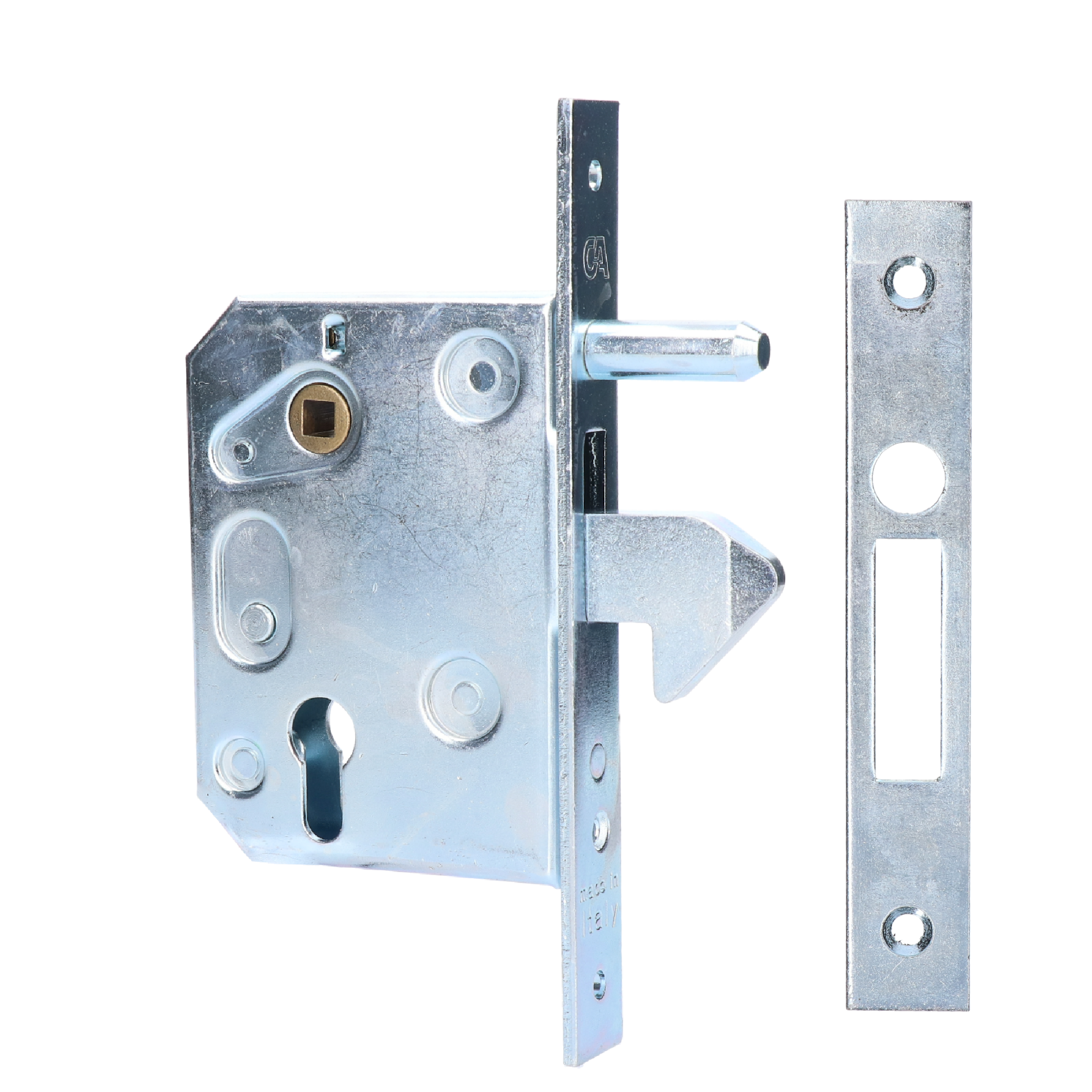 Hákový zámek s bolcem na posuvnou bránu, rozteč 72mm, zádlab 95 mm, pro profil 100 mm a více