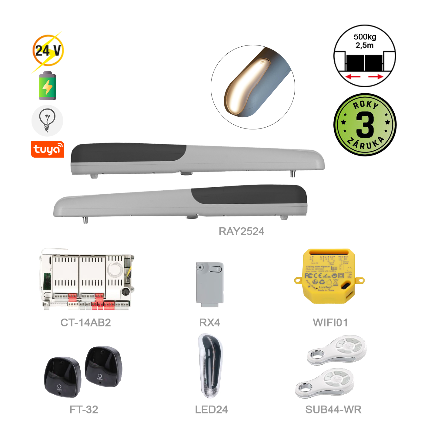 900KRAY2524ER + WIFI pro dvoukřídlou bránu do 2.5m/křídlo