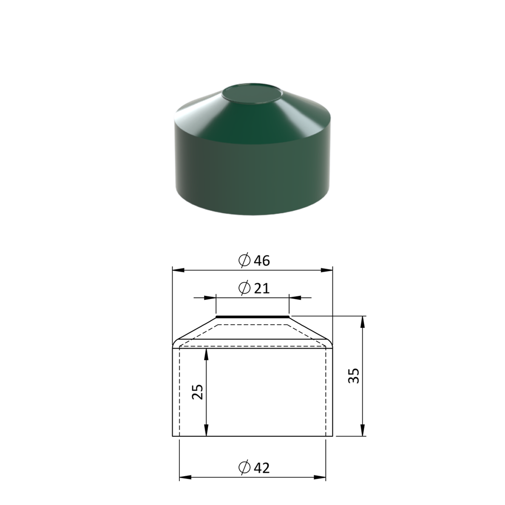 Vnější krytka kulatá ø 42,4 mm, plastová PE, zelená
