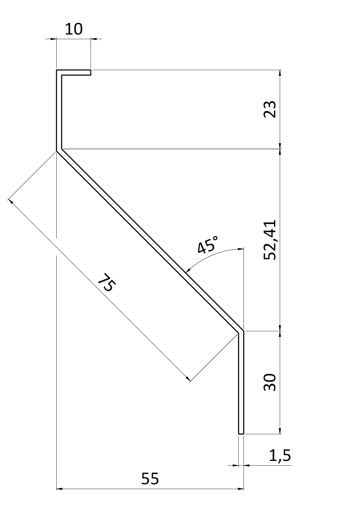 Z profil lamela 23 x 75 x 30 x 1,5 x 3000 mm, pozink