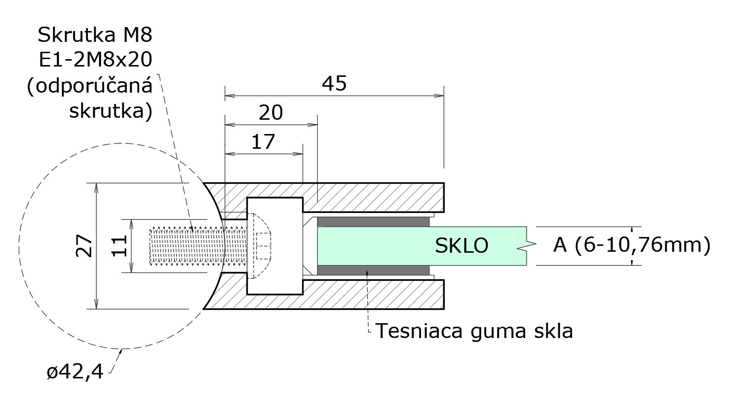 DOPREDAJ! ZAMAK svorka na trubku ø 42,4 mm, sklo 6 - 10,76 mm