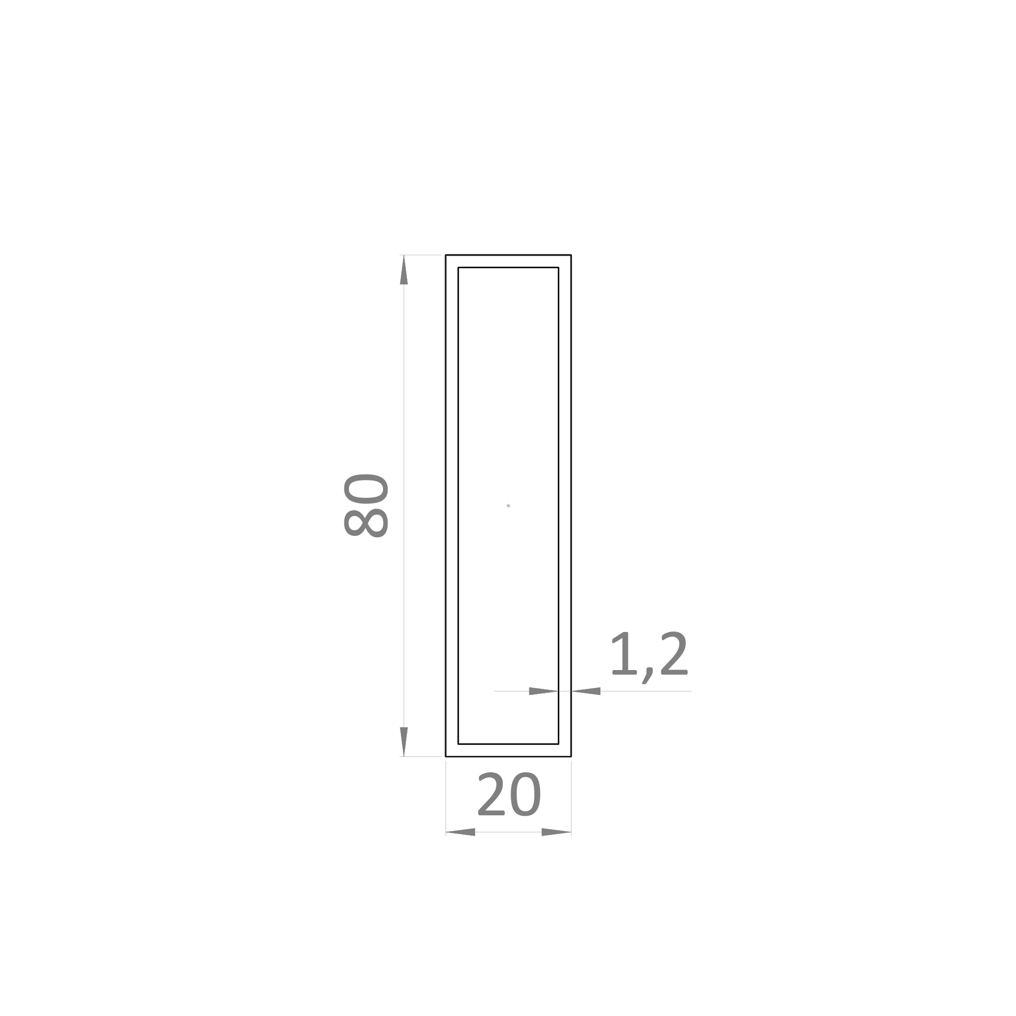 Hliníkový profil 80 x 20 x 1,2 x 6000 mm, štruktúra RAL 7016