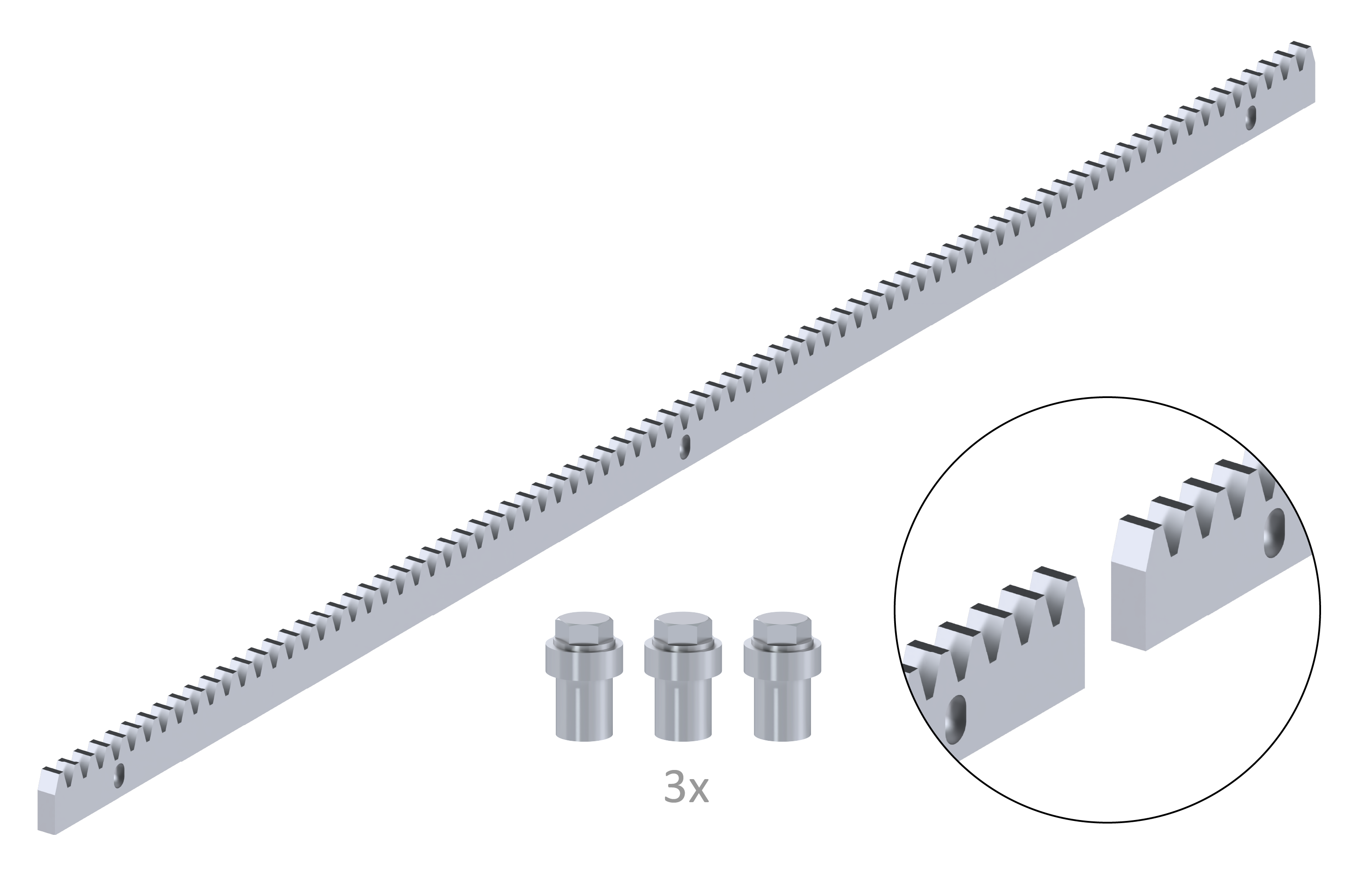 Hřeben kov 30x10mm, L-1000mm, M4, Max. do 1700kg, 3x úchyt + šrouby, pozinkovaný