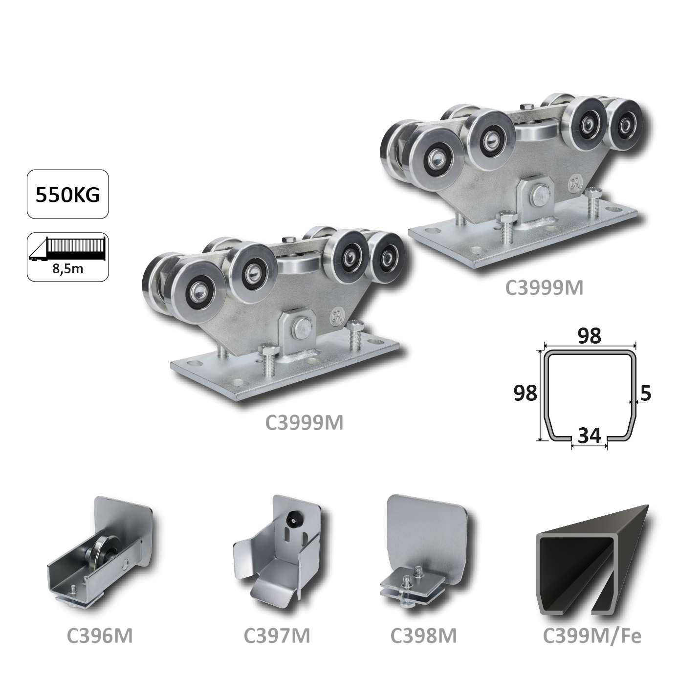 MEDIO-9 samonos do 550 kg, profil 98 x 98 x 6000 mm, Fe
