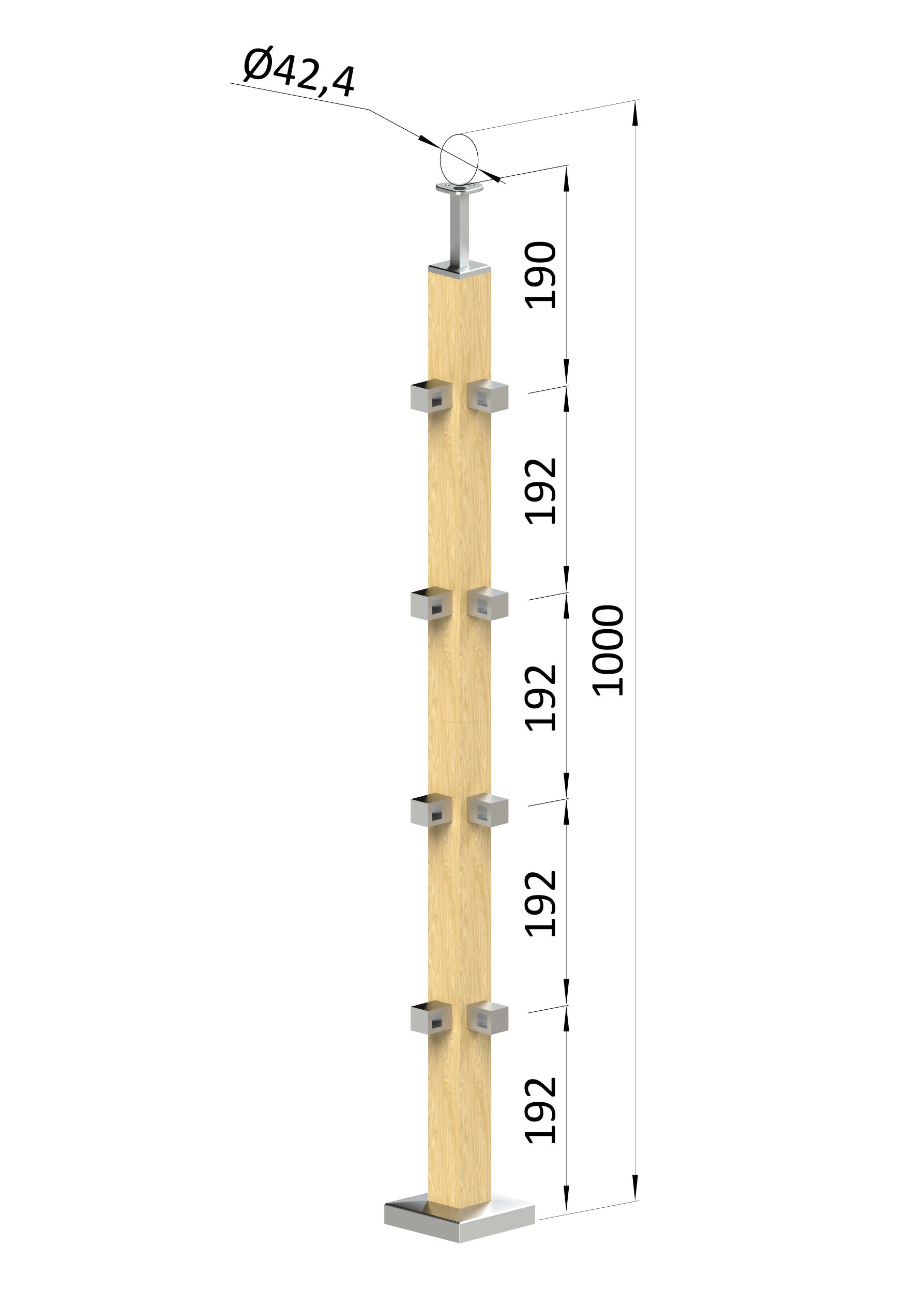 Dřevěný sloup, vrchní kotvení, 4řadový, rohový: 90°