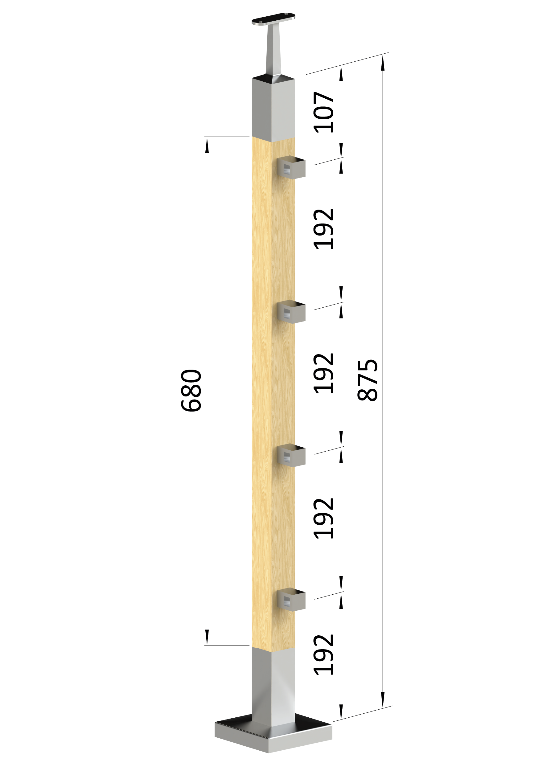 Dřevěný sloup, vrchní kotvení, průchozí, 4řadový