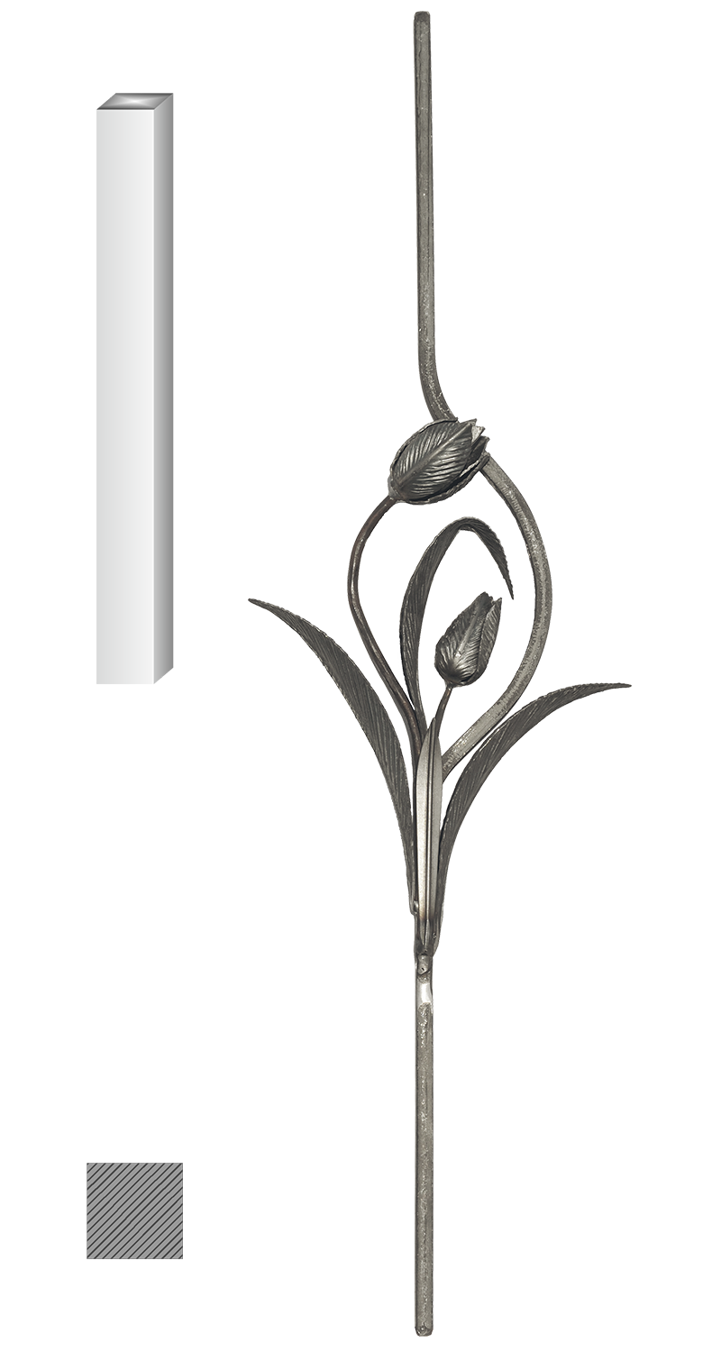 Tyč 12 x 12 mm, 950 x 250 mm s tulipánom