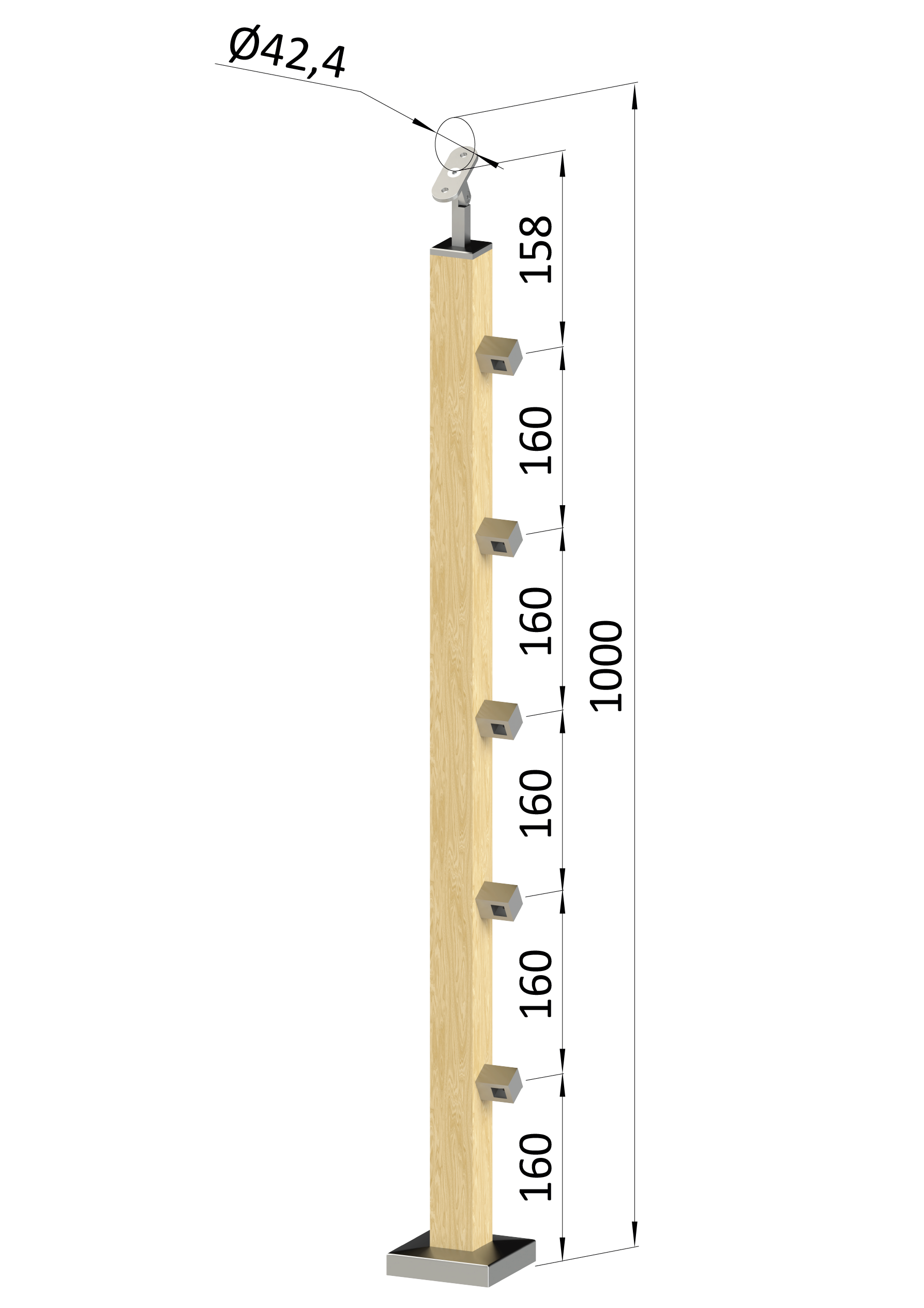 Dřevěný sloup, vrchní kotvení, 5řadový, průchozí