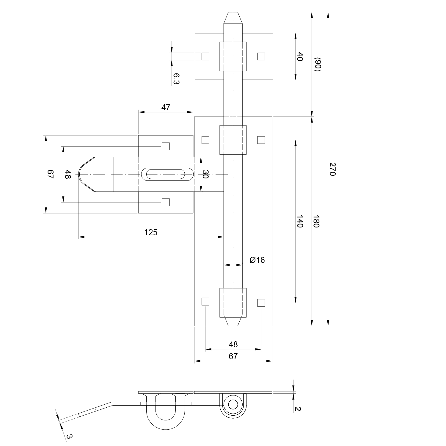 DOPREDAJ Rígeľ ø 16 mm, L = 270 mm, pozinkovaný