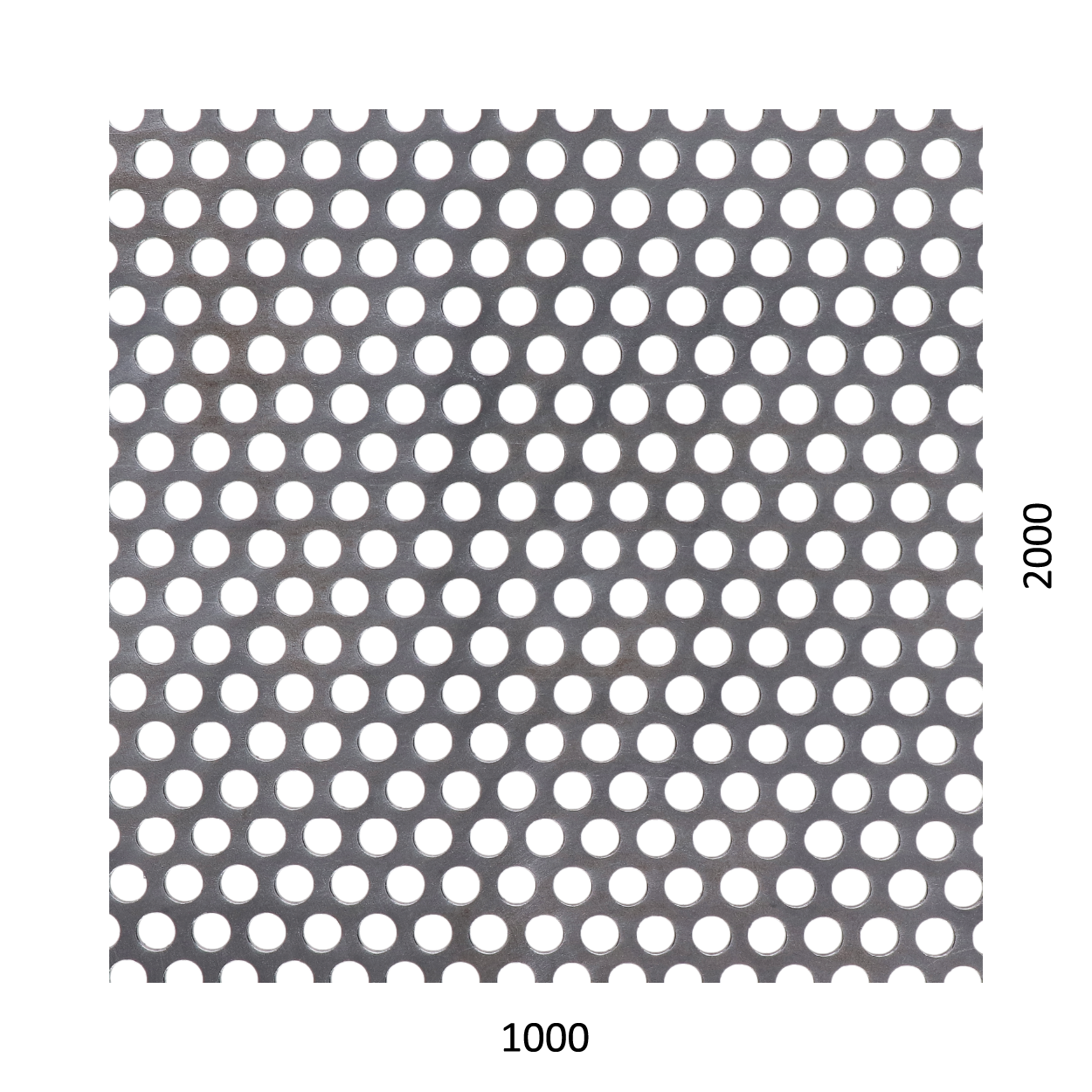 Děrovaný plech kruhový přesazený Fe, otvor: ø 6.0 mm, rozteč: 9.0 mm, (1000x2000x1,5 mm)