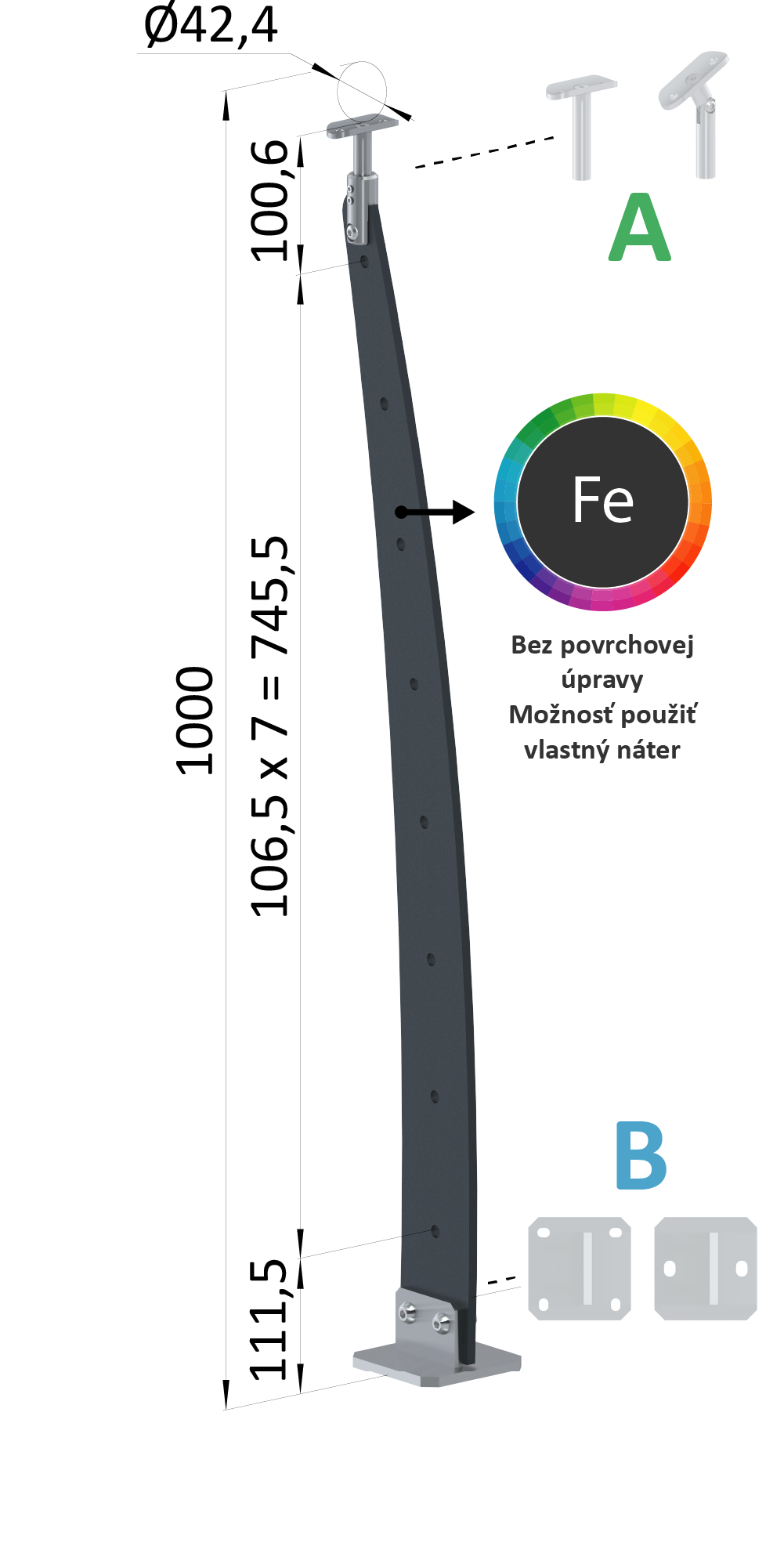 Kombinovaný Fe vypalovaný sloup, vrchní kotvení, 8-děrový
