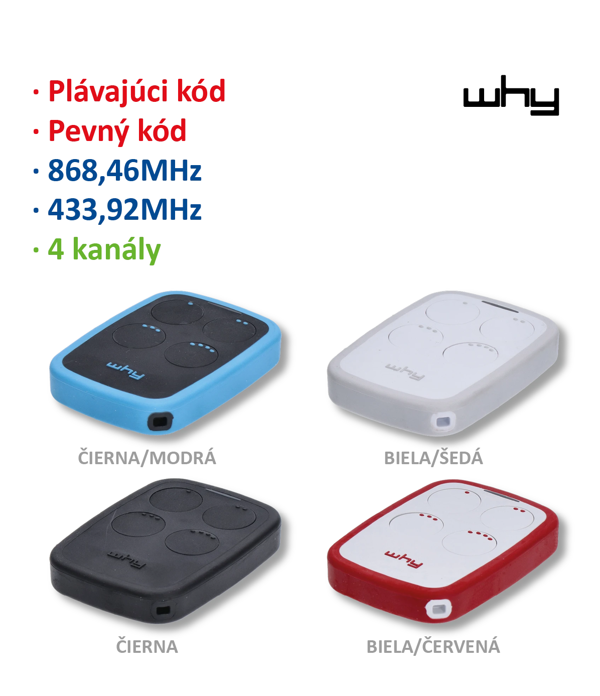 Vysílač Evo2 4kanál, 433/868MHz, pevný/plovoucí kód