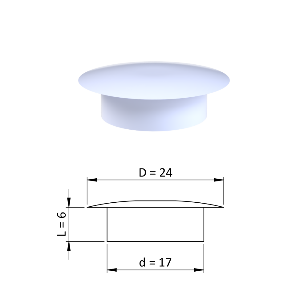 Vnitřní krytka kulatá ø 24 mm, otvor ø 17 mm, bílá, plast