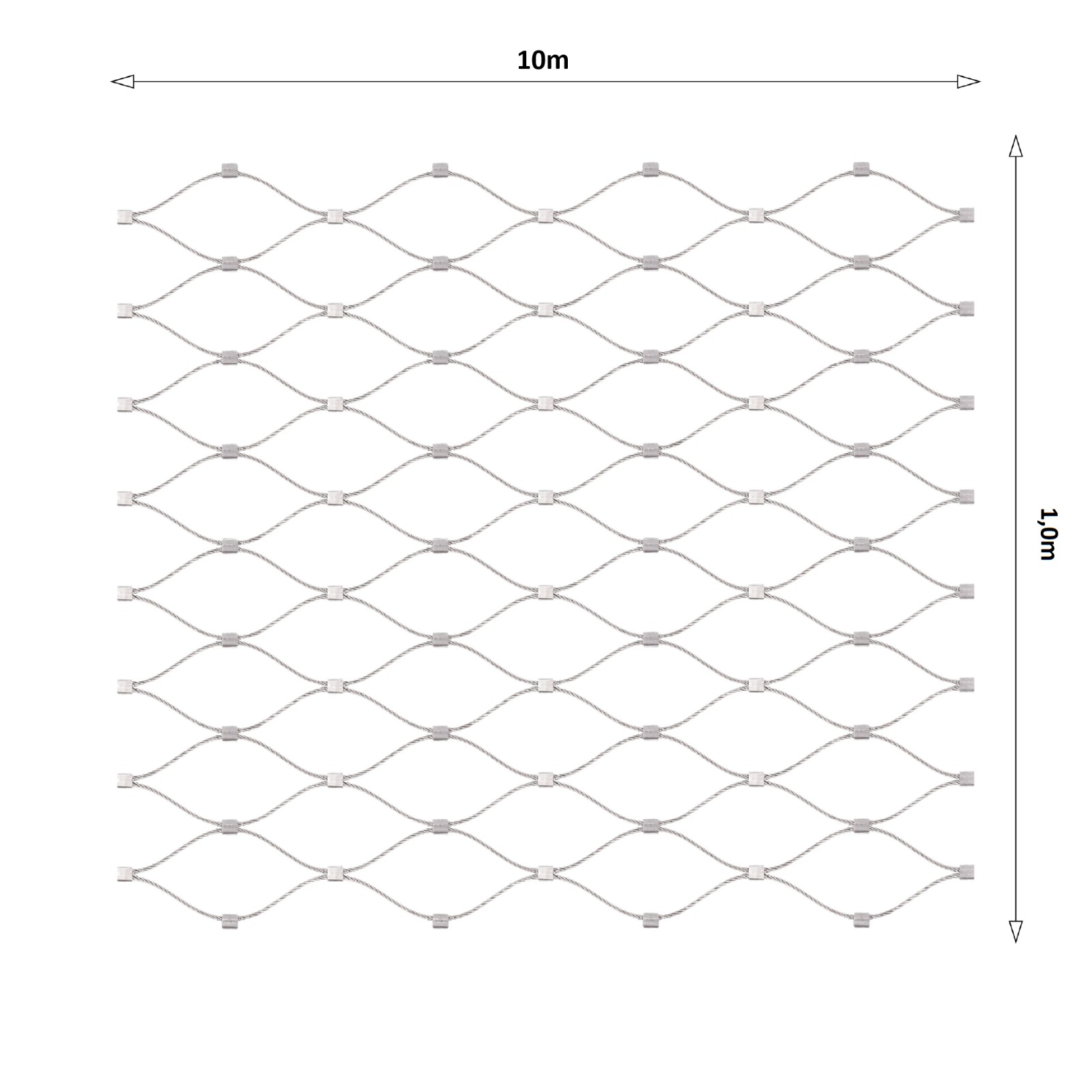 Lanková sieť, 1 x 10 m, oko 60 x 104 mm, ø 1,5 mm, AISI 316