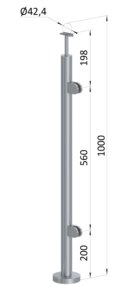 Nerezový sloup, vrchní kotvení, výplň: sklo, pravý