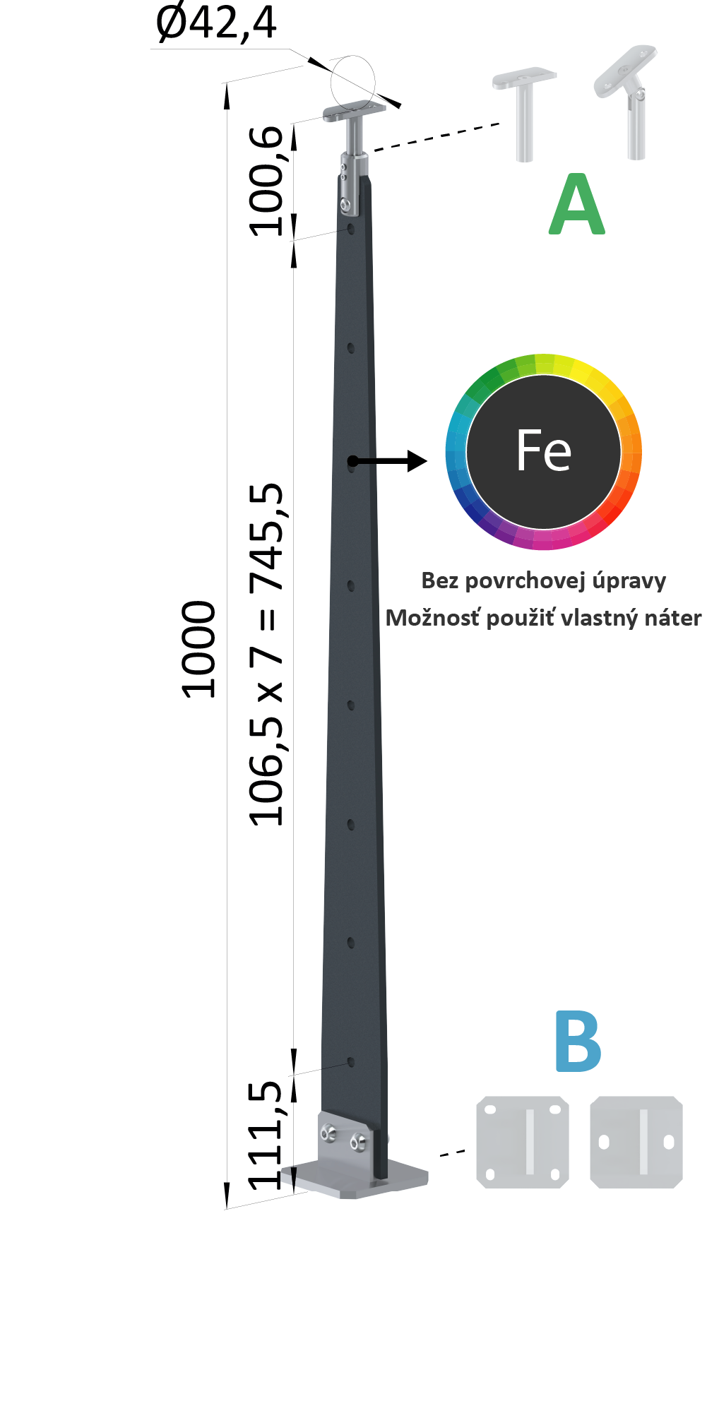 Kombinovaný Fe vypalovaný sloup, vrchní kotvení, 8-děrový