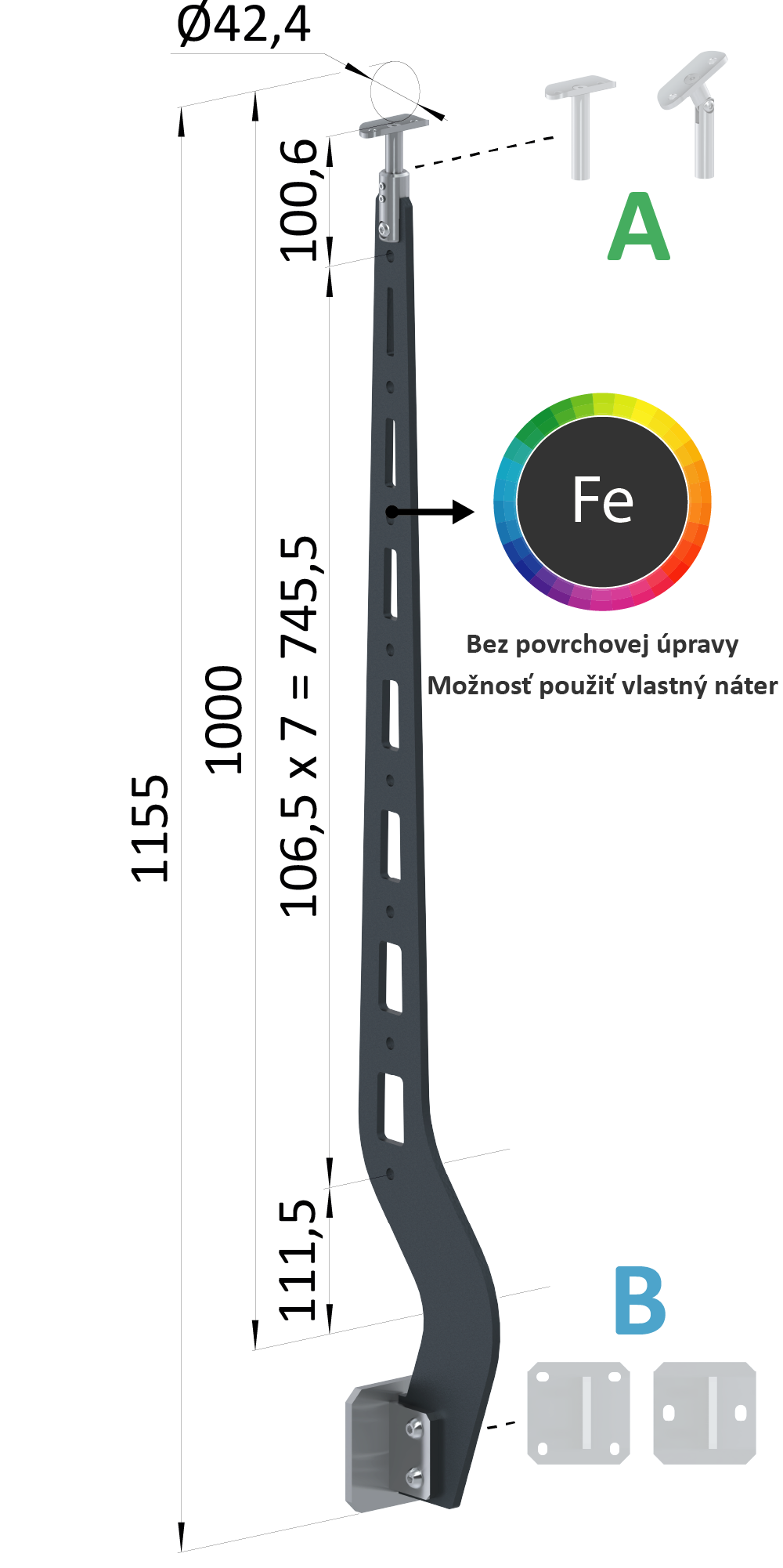 Kombinovaný Fe vypalovaný sloup, boční kotvení, 8-děrový