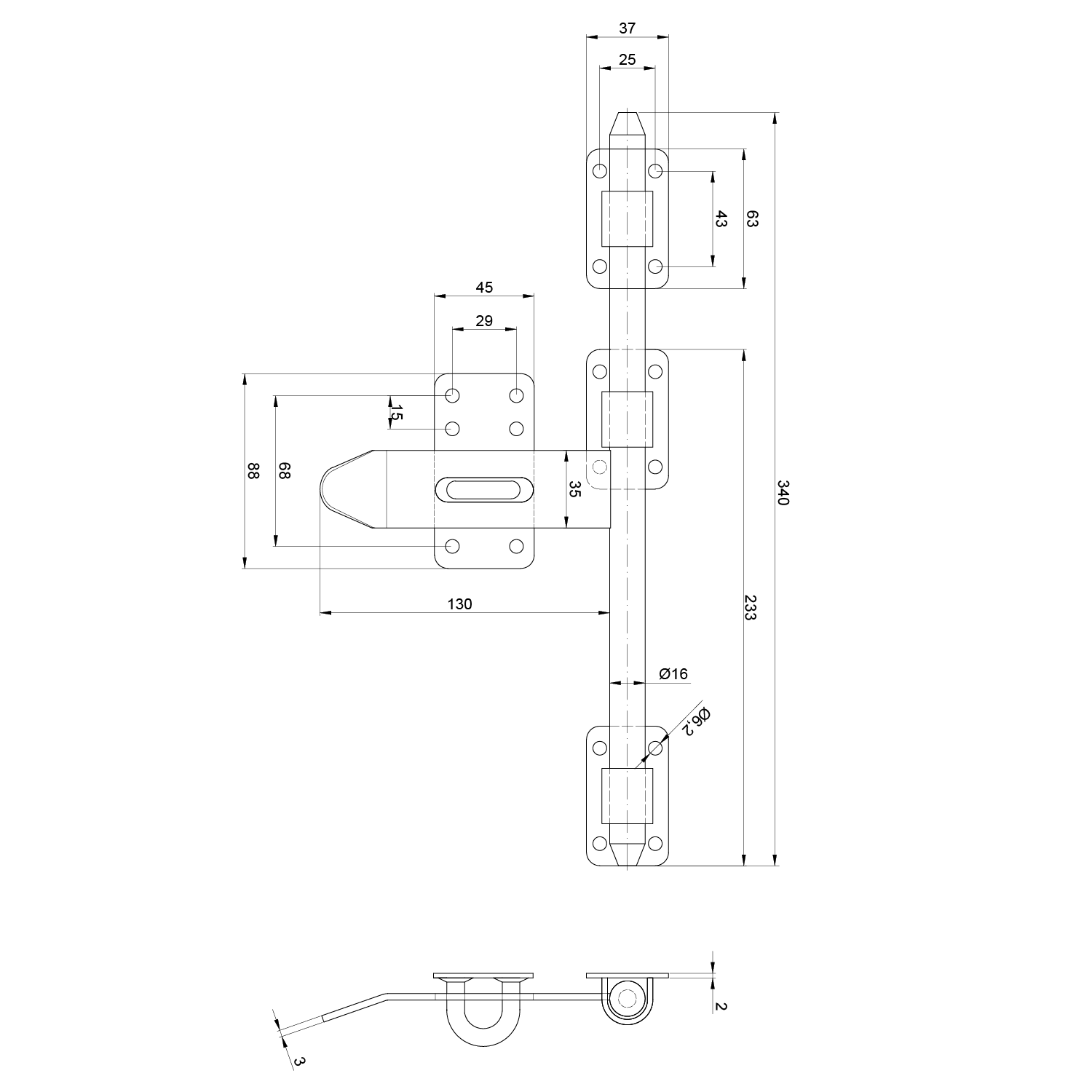 DOPREDAJ Rígeľ navárací ø 16 mm, L = 340 mm, pozinkovaný