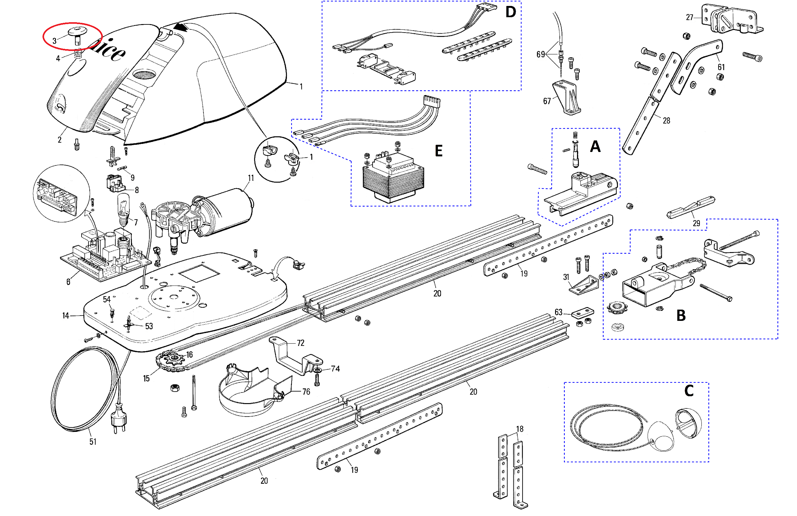 PPD0126C.4540 šroub pro upevnění krytu osvětlení pro SPIDO/SPIDER