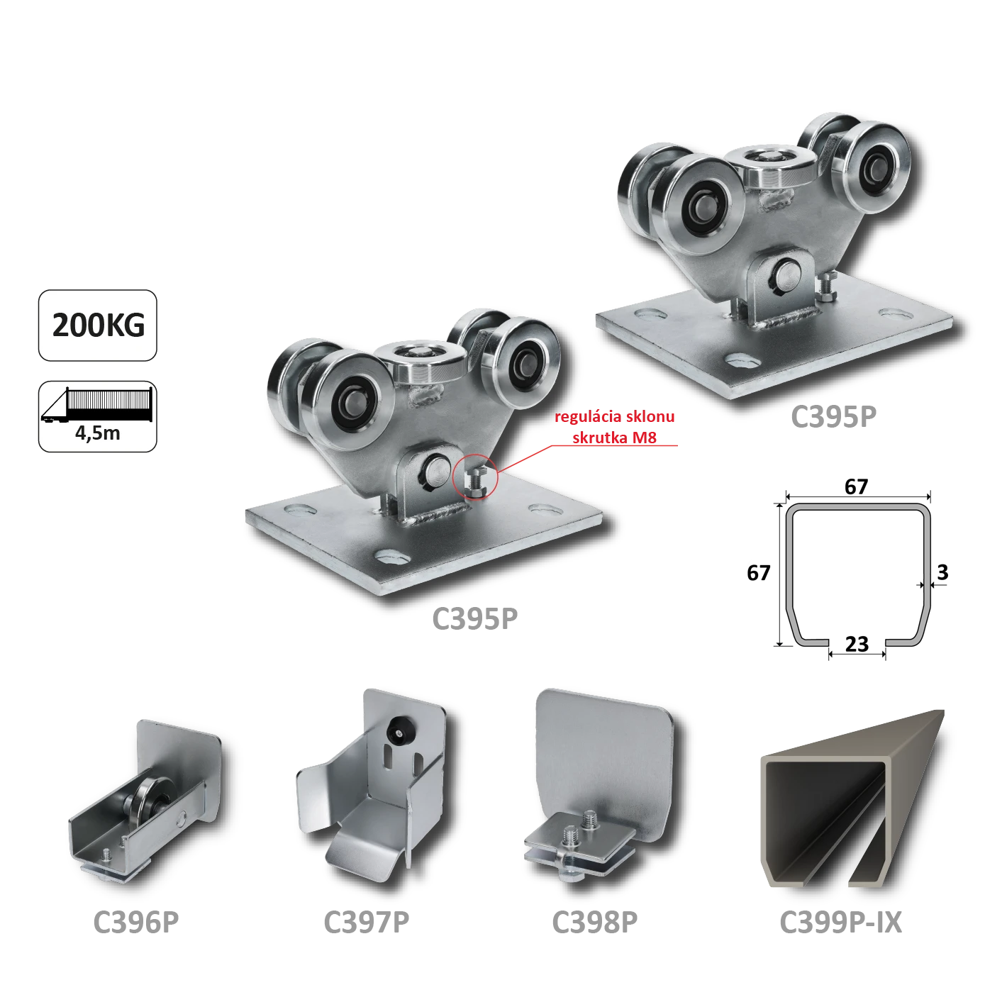 PICCOLO samonos do 200 kg/4,5 m, profil 67 x 67 x 3 mm