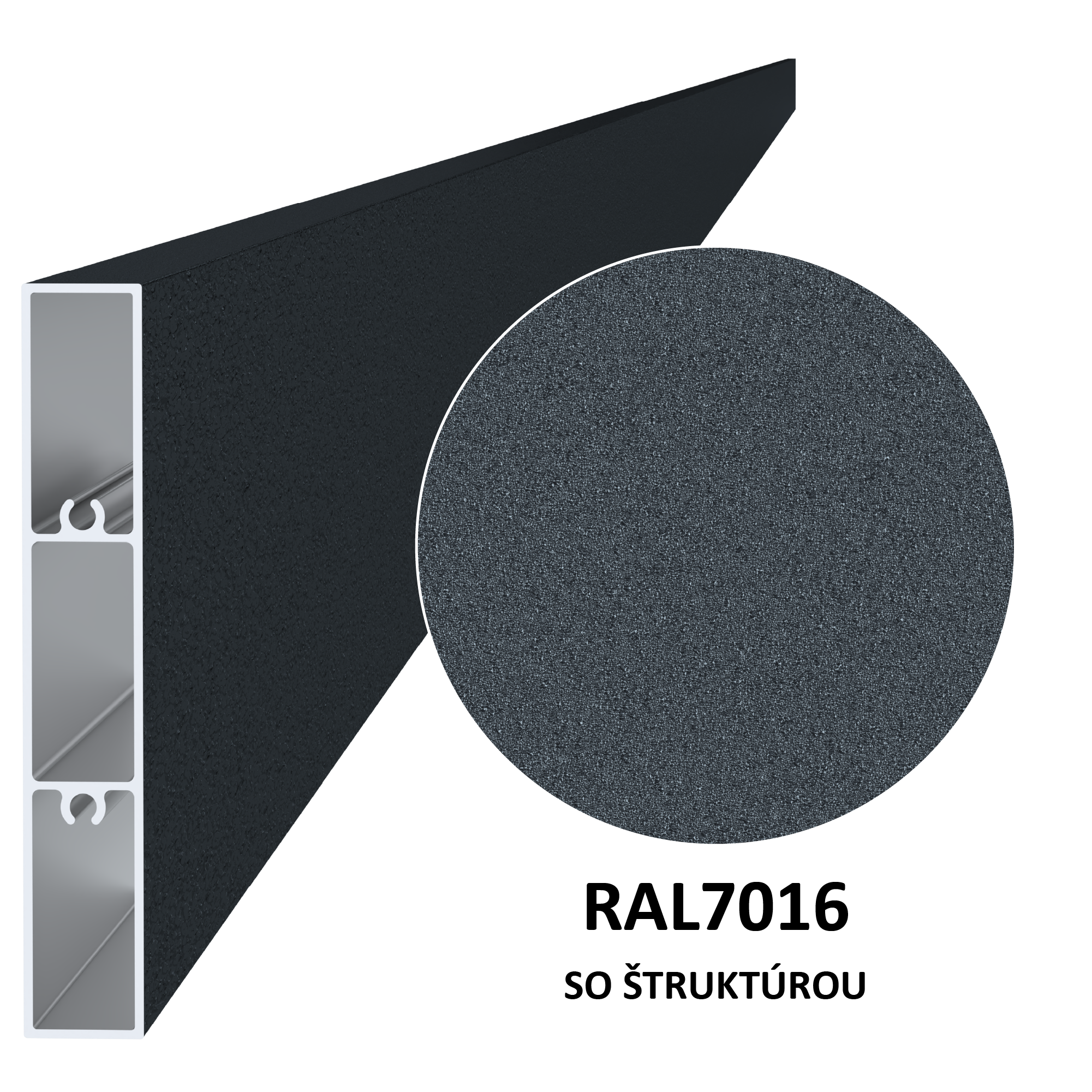 Al profil 100 x 16 x 6000 mm, lak se strukturou RAL 7016