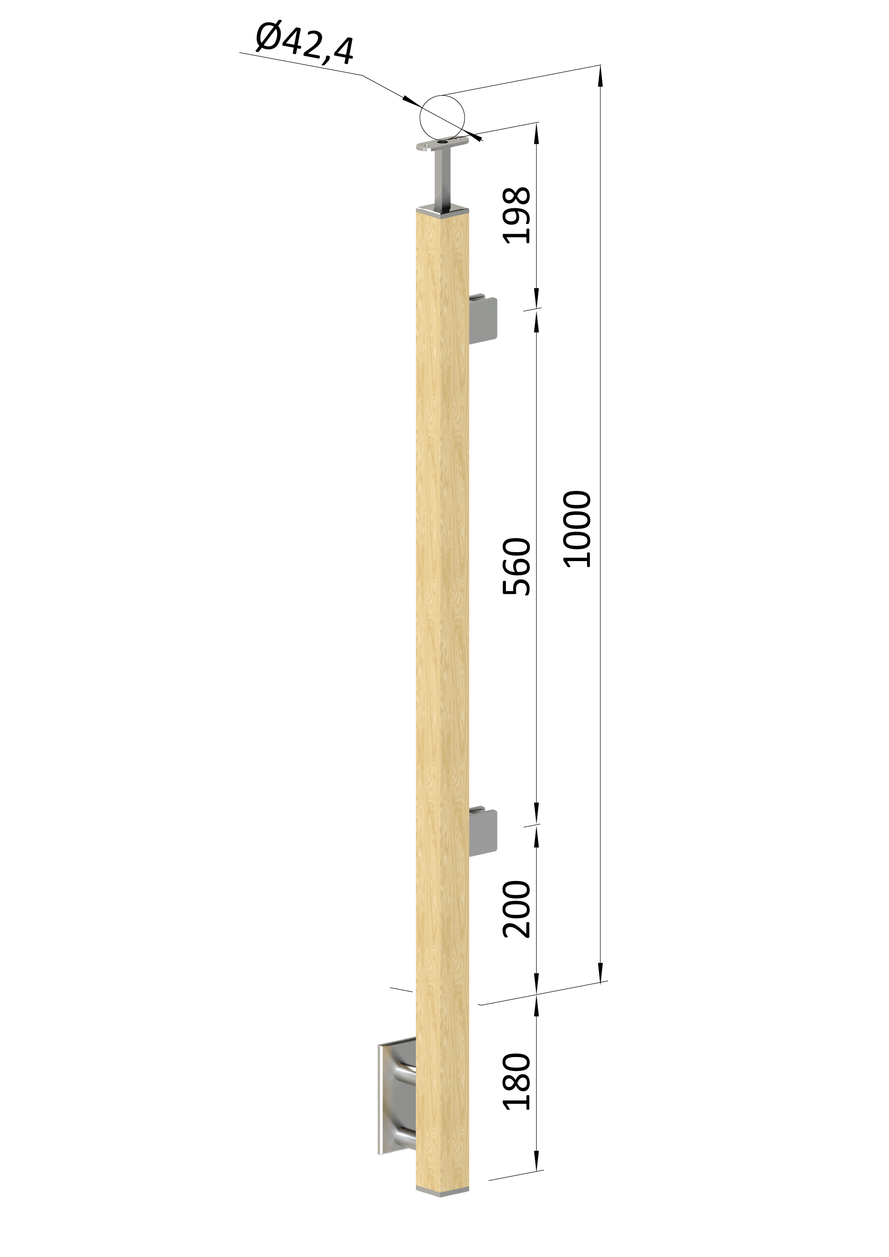Dřevěný sloup, boční kotvení, výplň: sklo, koncový, pravý