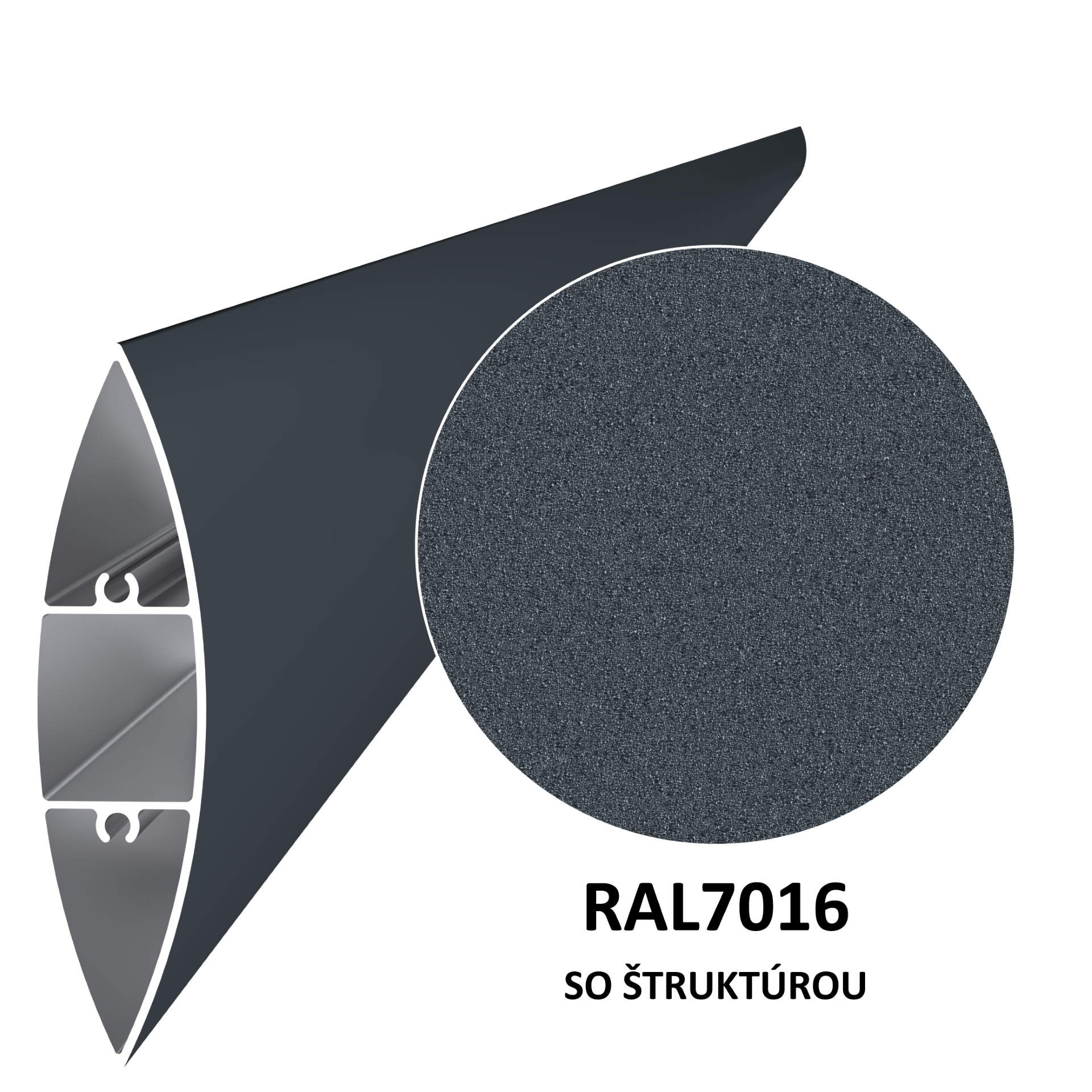 Al profil 100 x 24,5 x 6000 mm, práškový lak, struktura RAL 7016