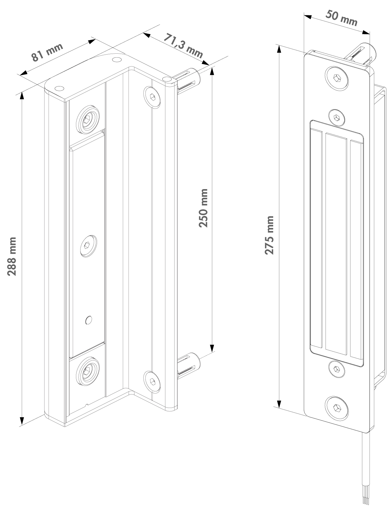 Zapustený elektromagnet s dorazovou lištou, RAL 9005