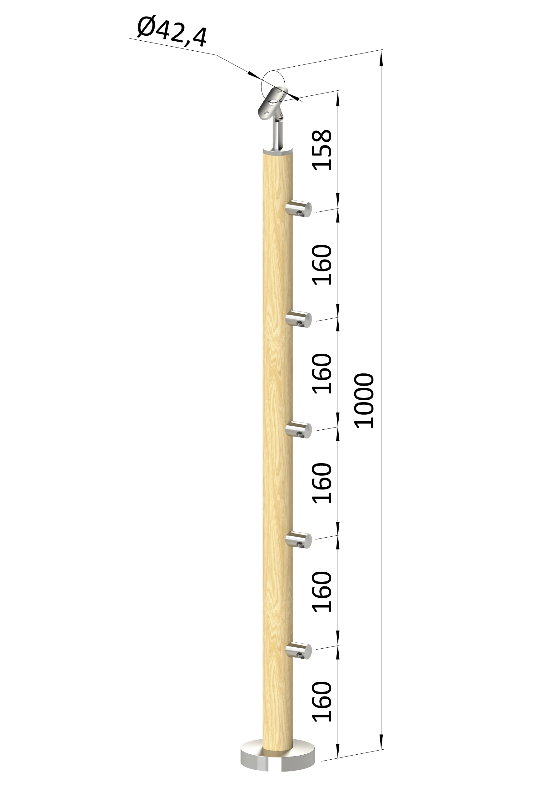 Dřevěný sloup, vrchní kotvení, 5řadový, průchozí