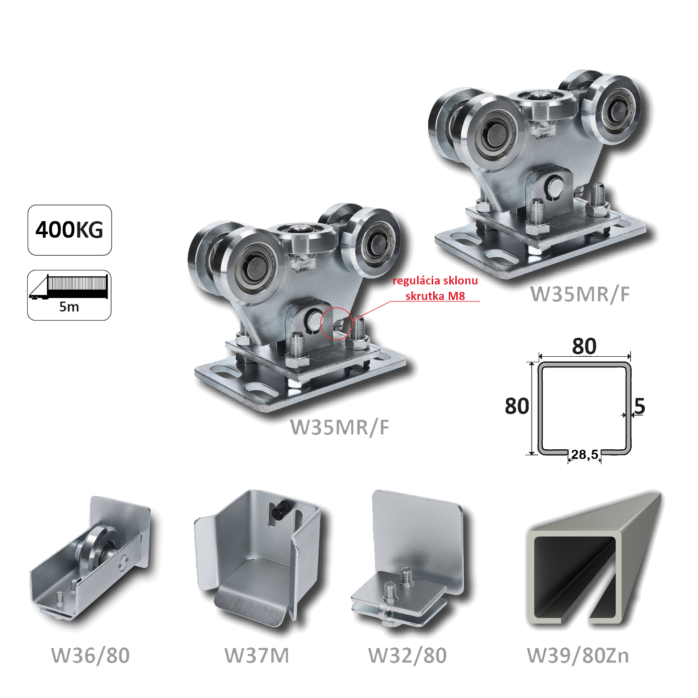 Samonos do 400 kg, profil 80 x 80 x 6000 mm, Zn