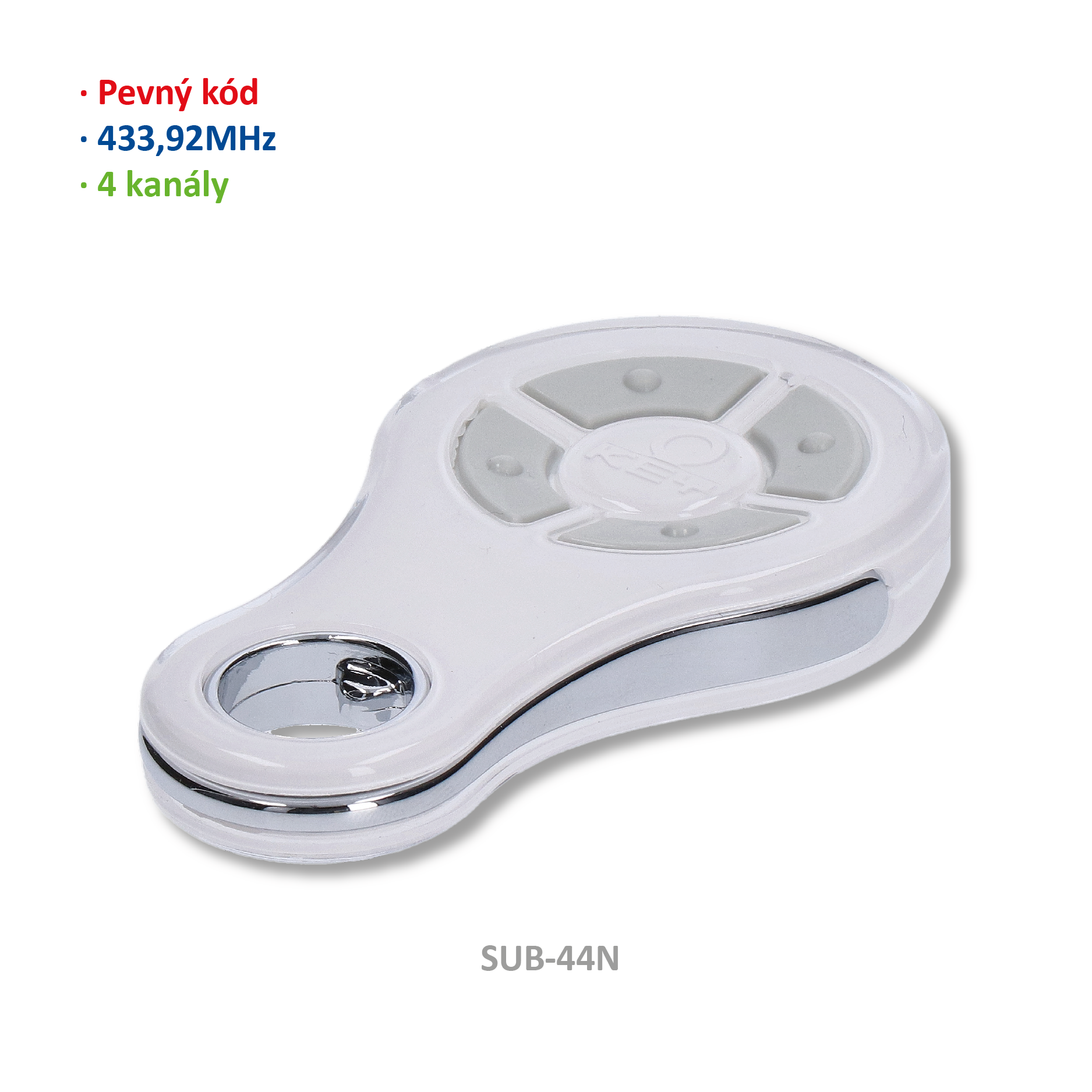 Vysílač 4kanálový, 433MHz, pevný kód, bílý