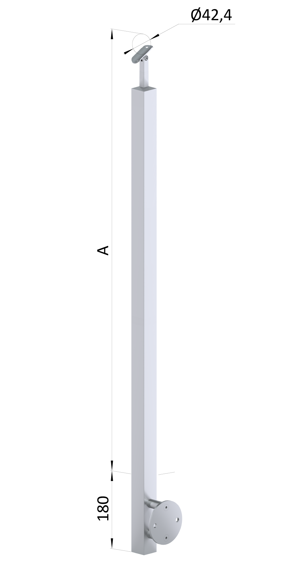 Nerezový sloup, boční kotvení, bez výplně