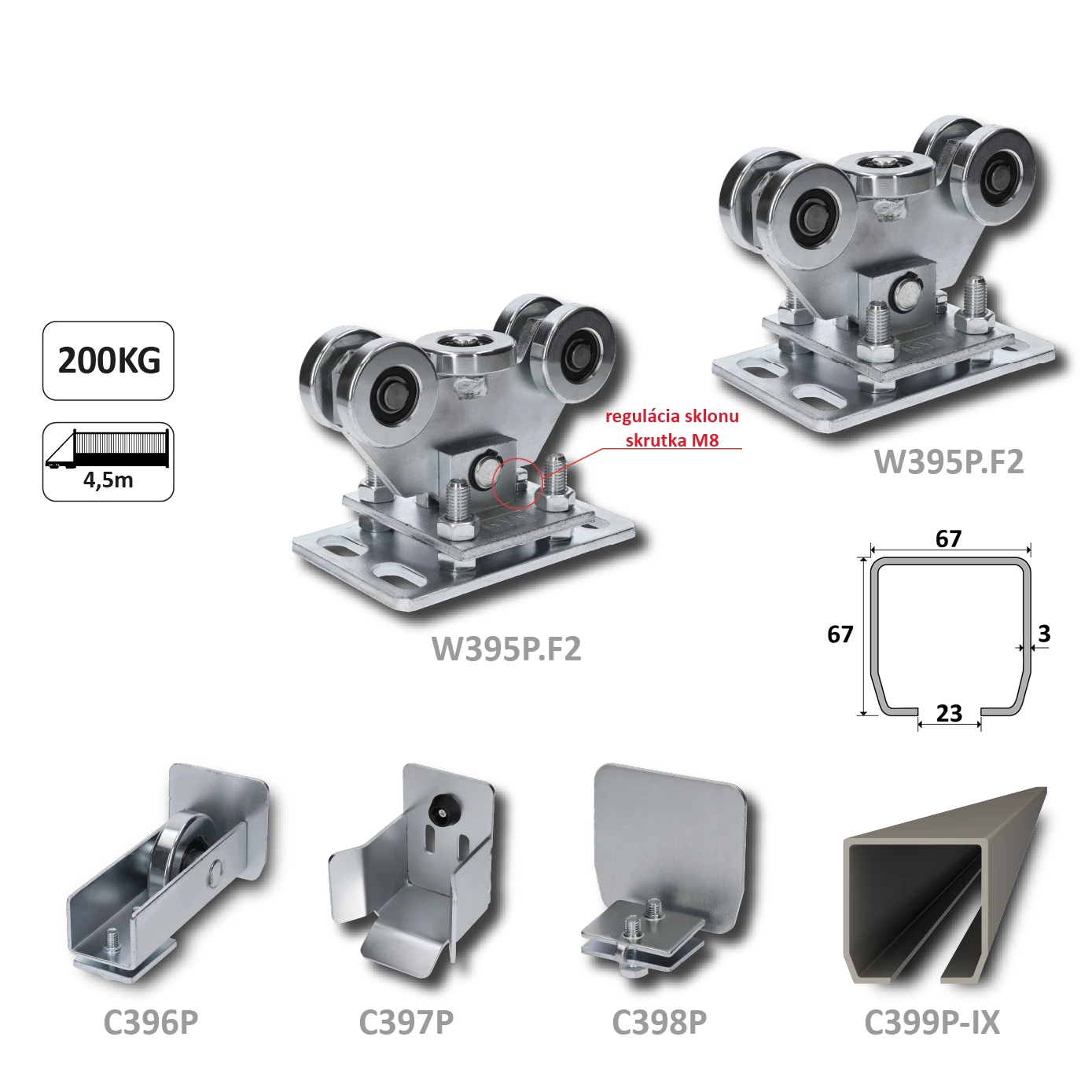 PICCOLO samonos do 200 kg/4,5 m, profil 67 x 67 x 3 mm