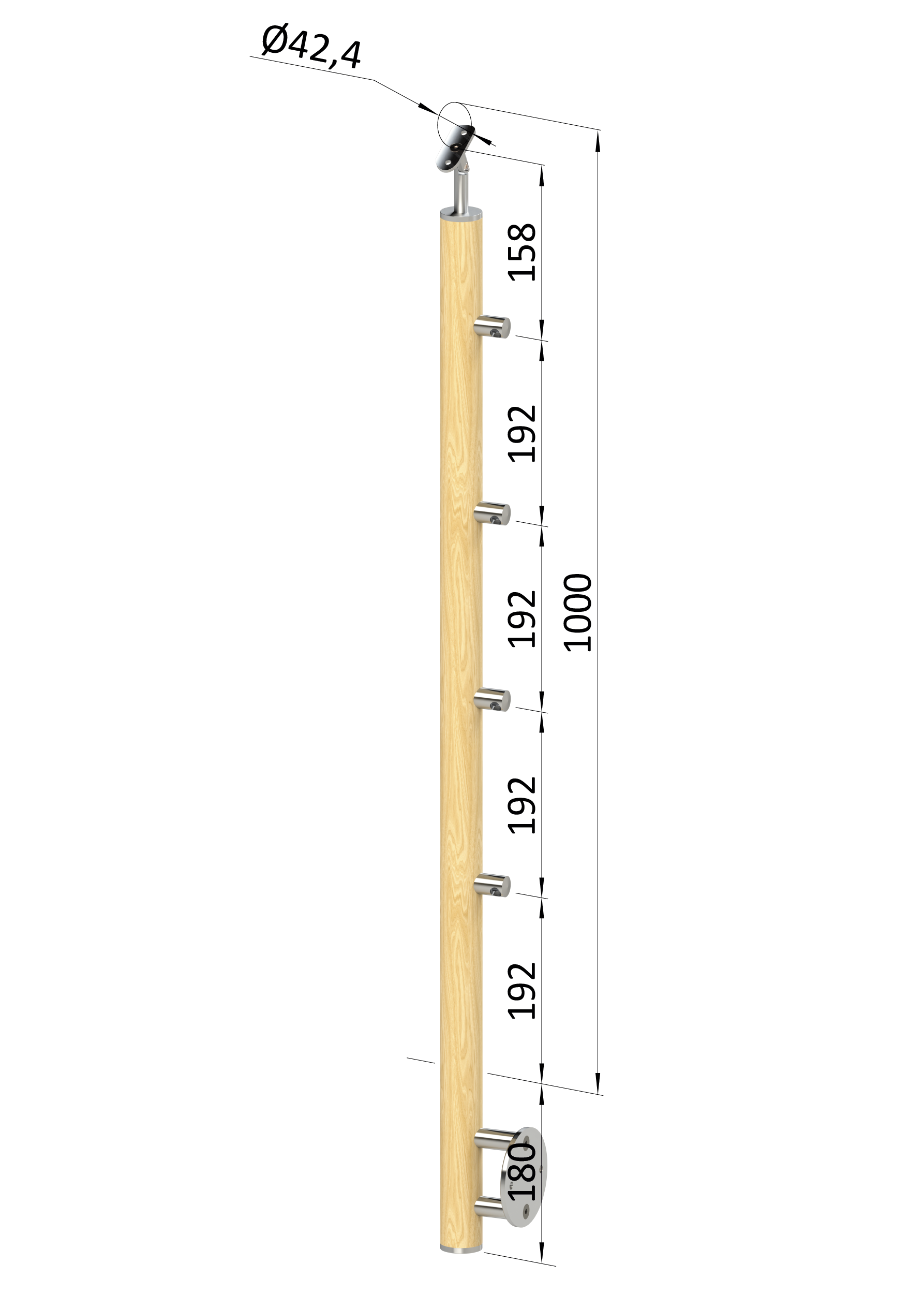 Dřevěný sloup, boční kotvení, 4řadový, průchozí, vnitřní