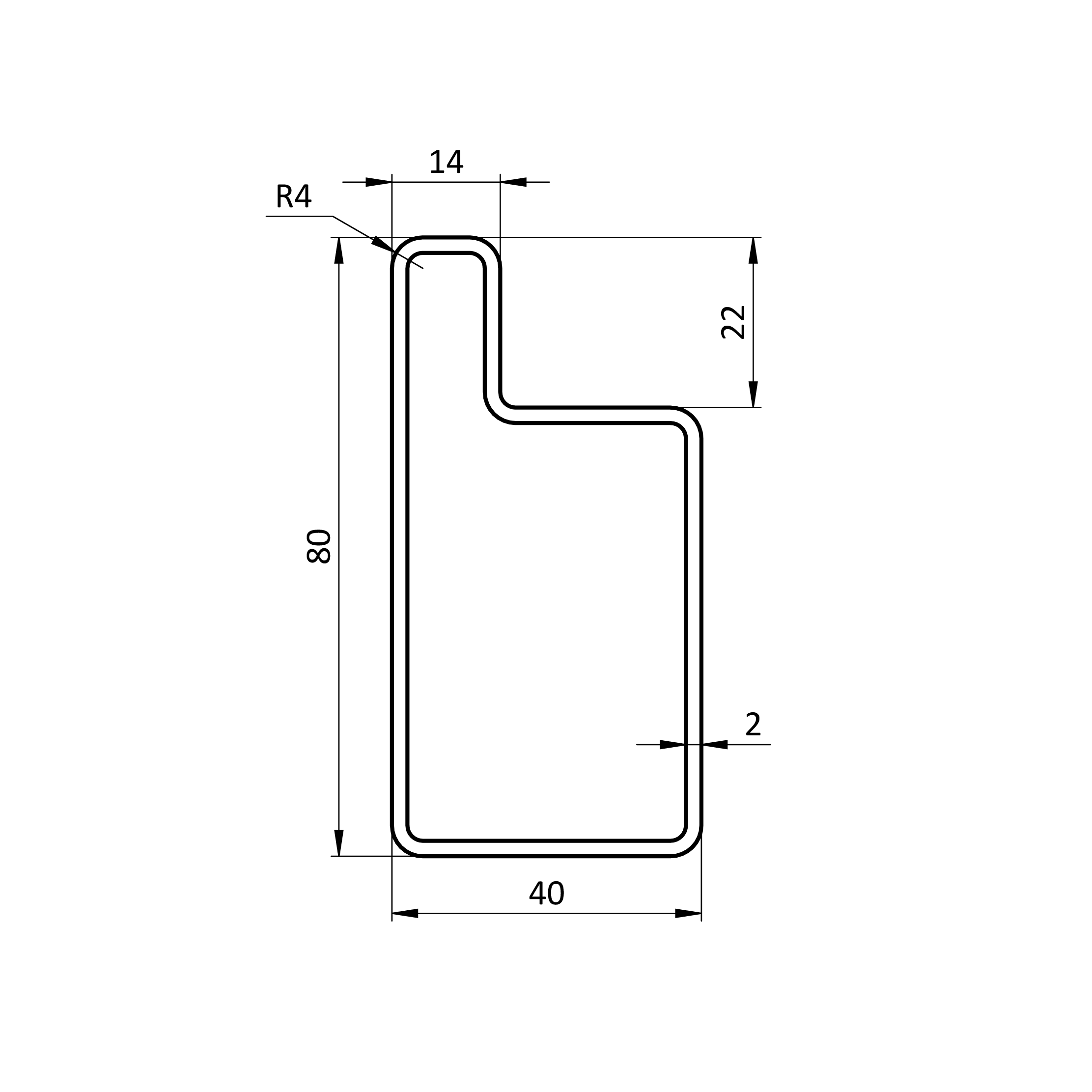 Pozinkovaný uzavretý profil L 80 x 40 x 58 x 6000 mm