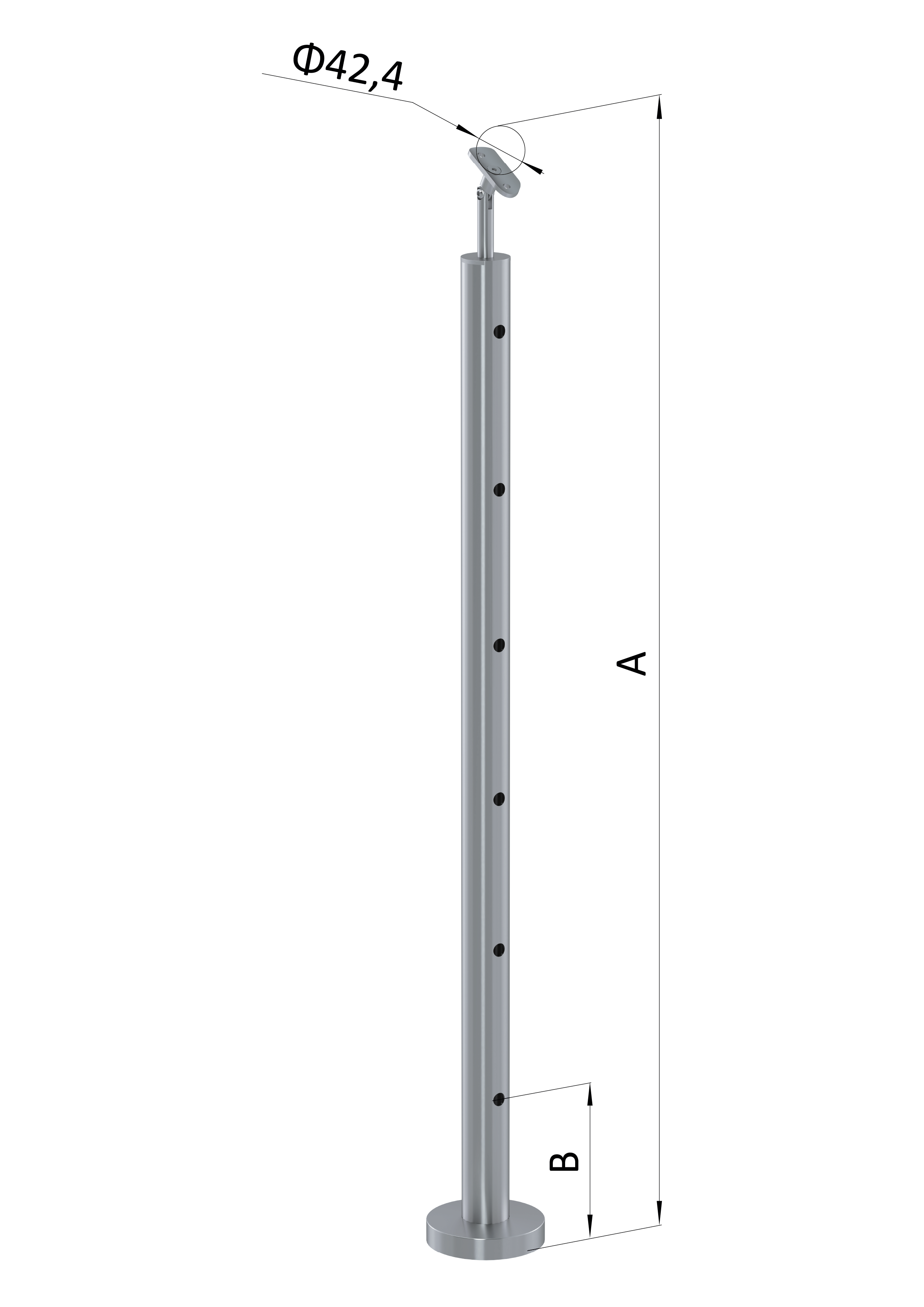 Nerezový sloup, vrchní kotvení, 6děrový, koncový