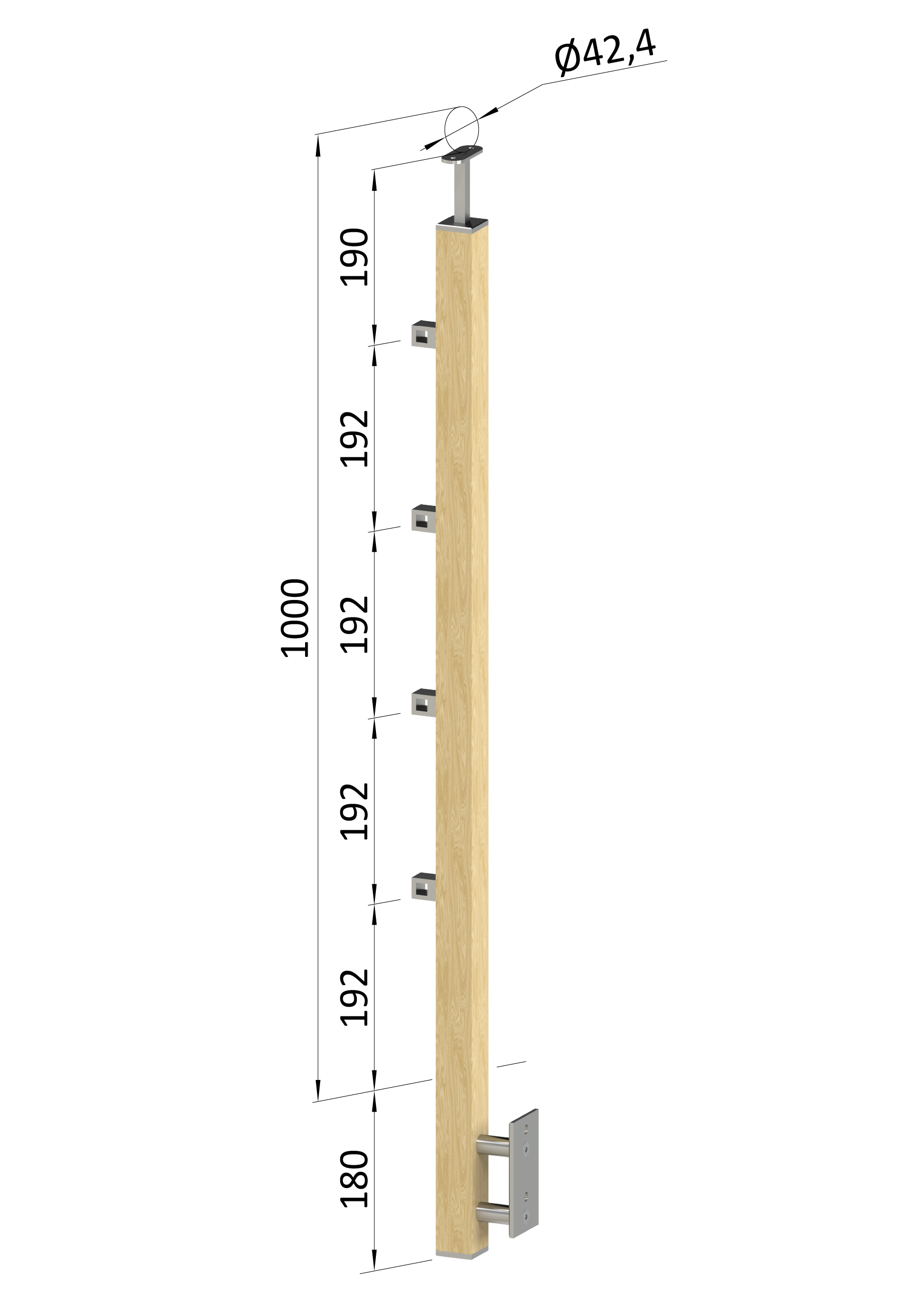 Dřevěný sloup, boční kotvení, 4řadový, průchozí, vnější