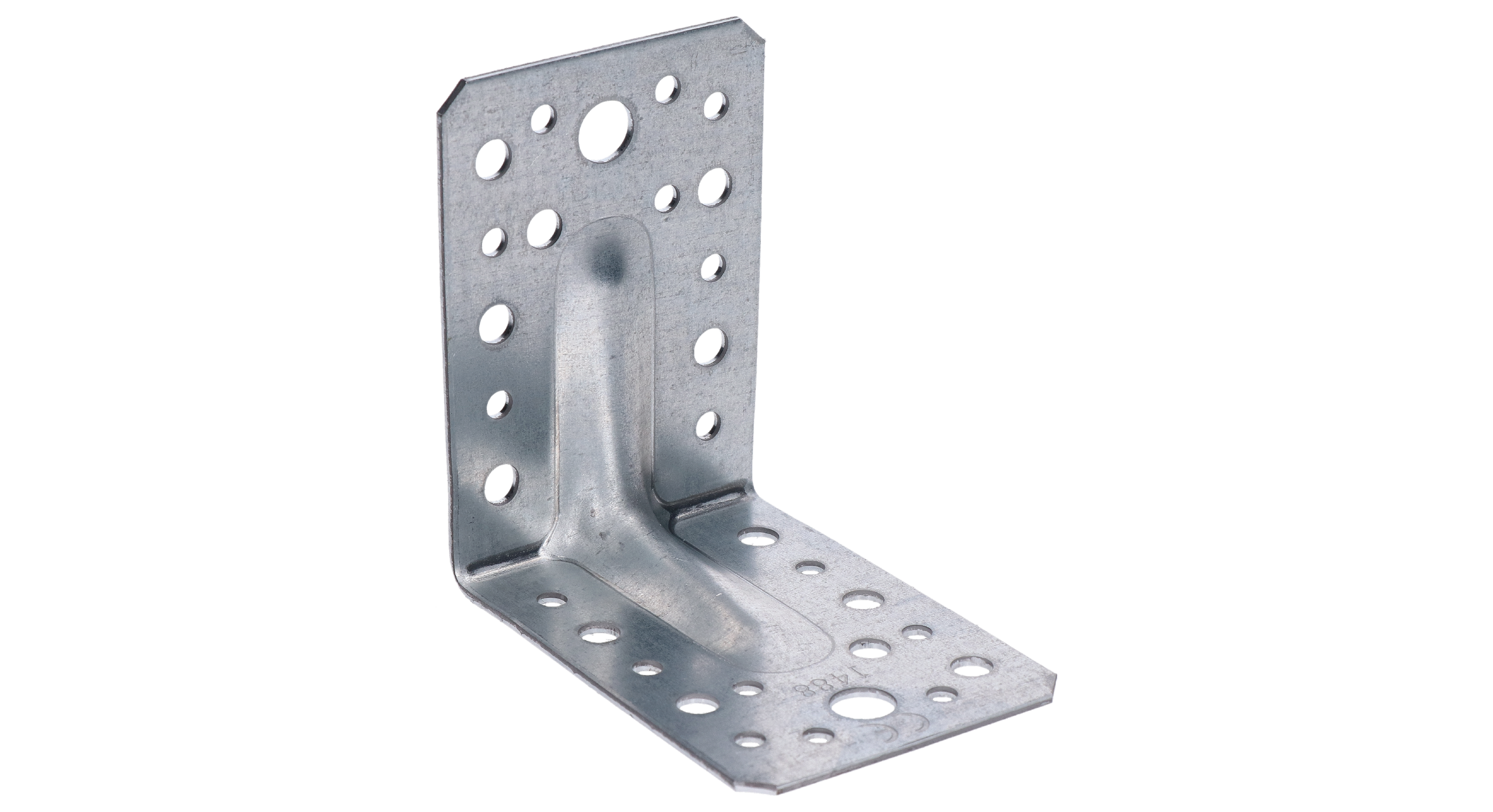 úhelník s prolisem 90x90x65mm, 2,0mm, pozink, díry průměr 5mm-16ks, 7mm-12ks, 11mm-2ks