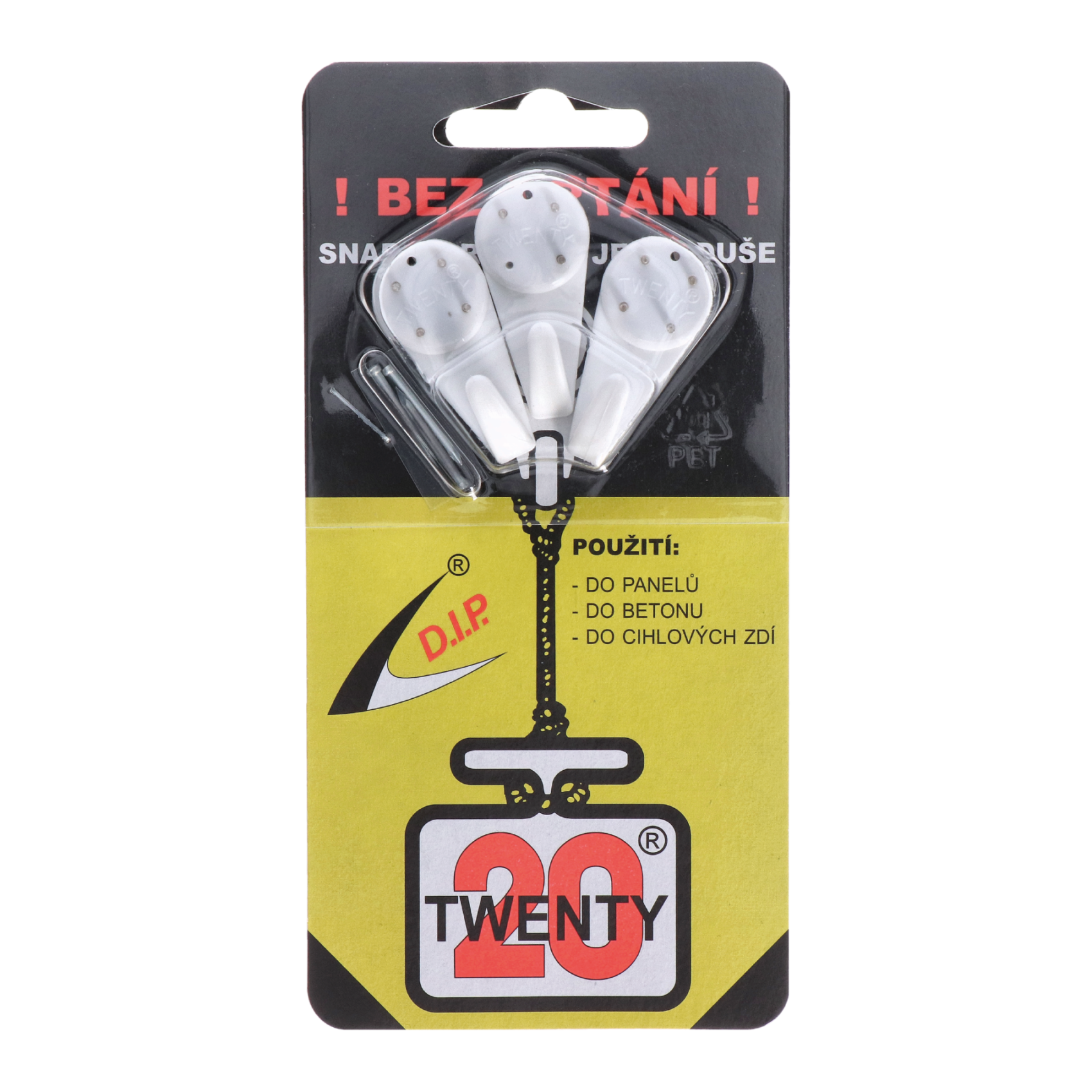 Háčik twenty maxi, polyamid, 3ks v balení, 4 hroty, pre väčšie predmety