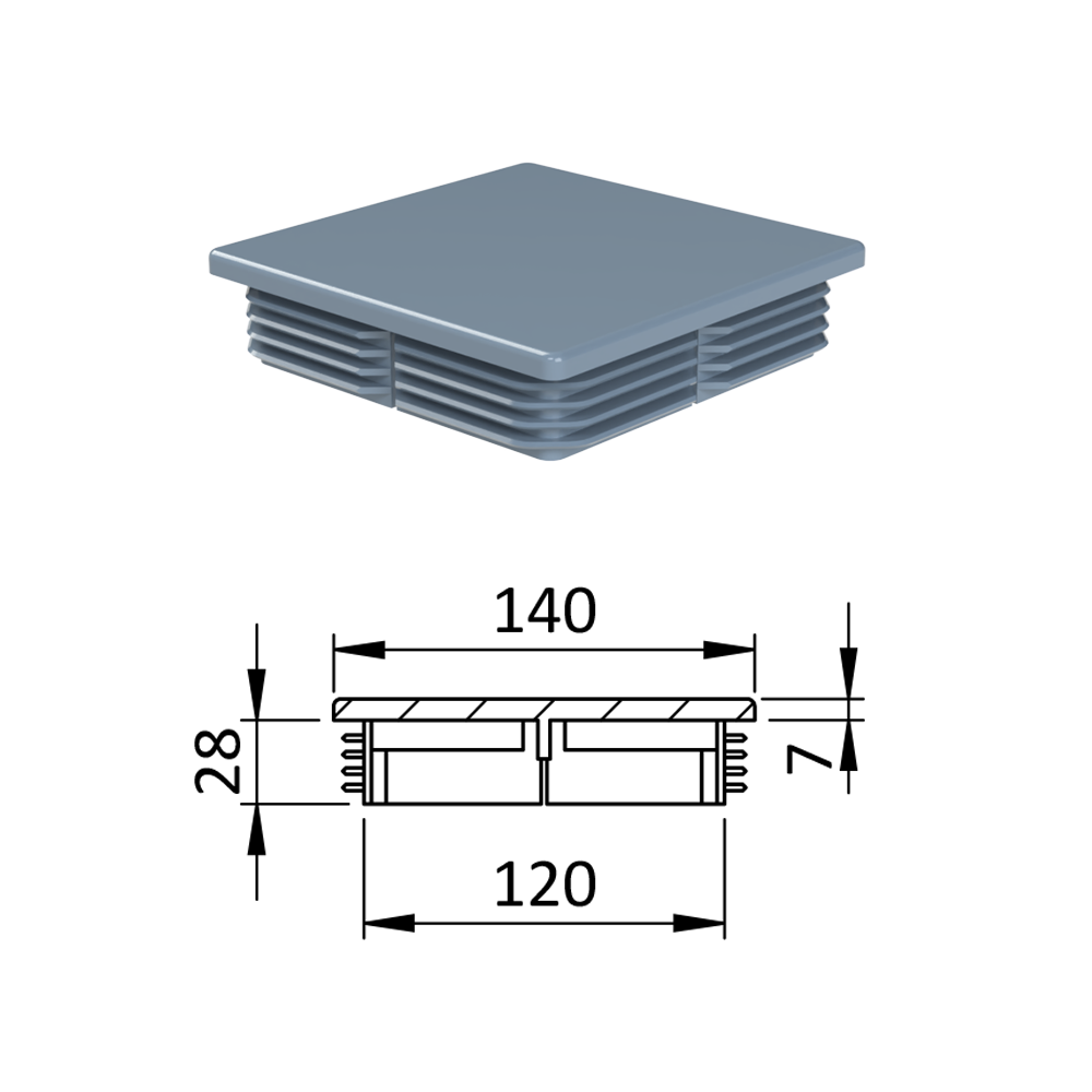 Krytka plastová 140 x 140 mm, šedá