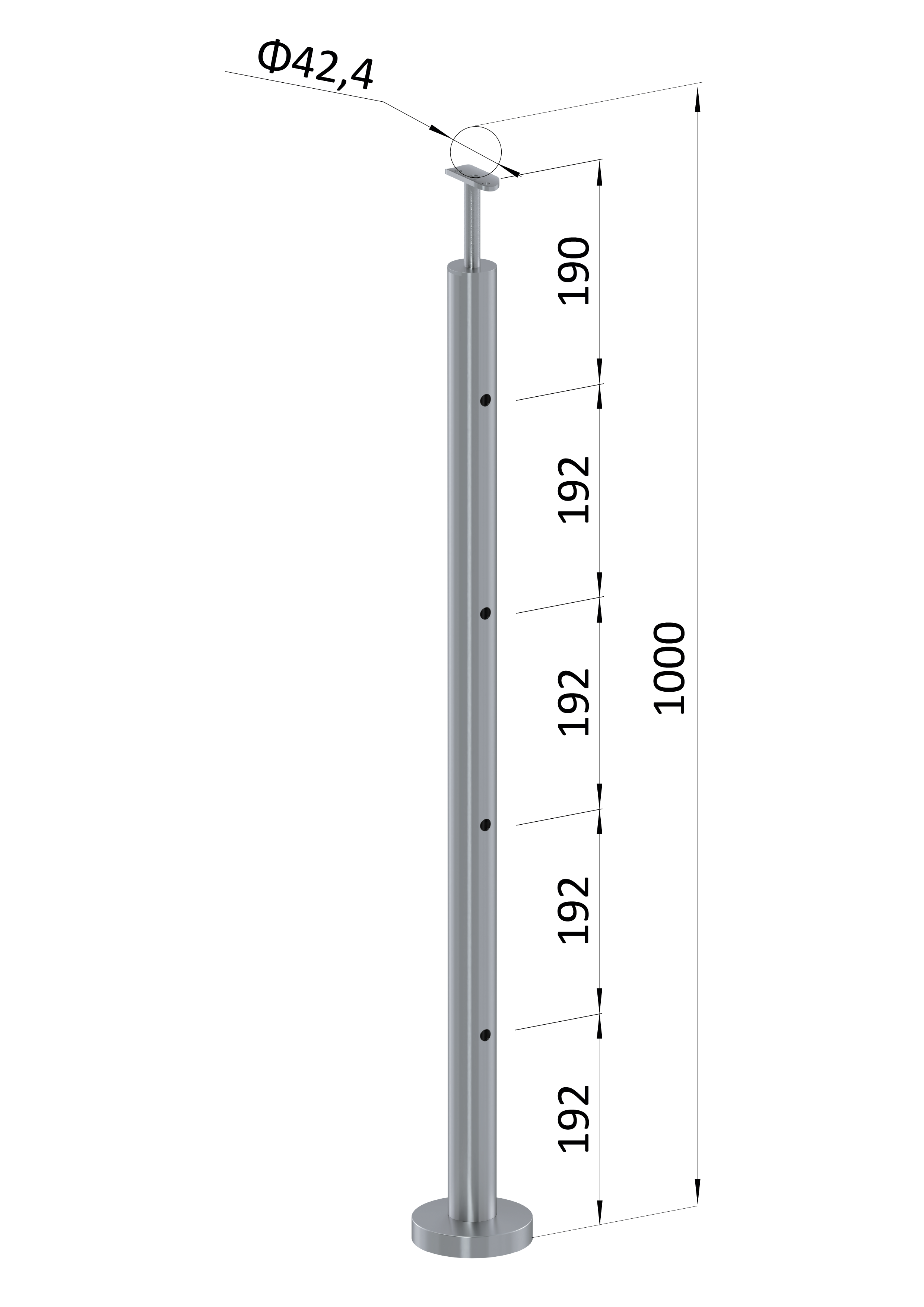 Nerezový sloup, vrchní kotvení, 4děrový koncový