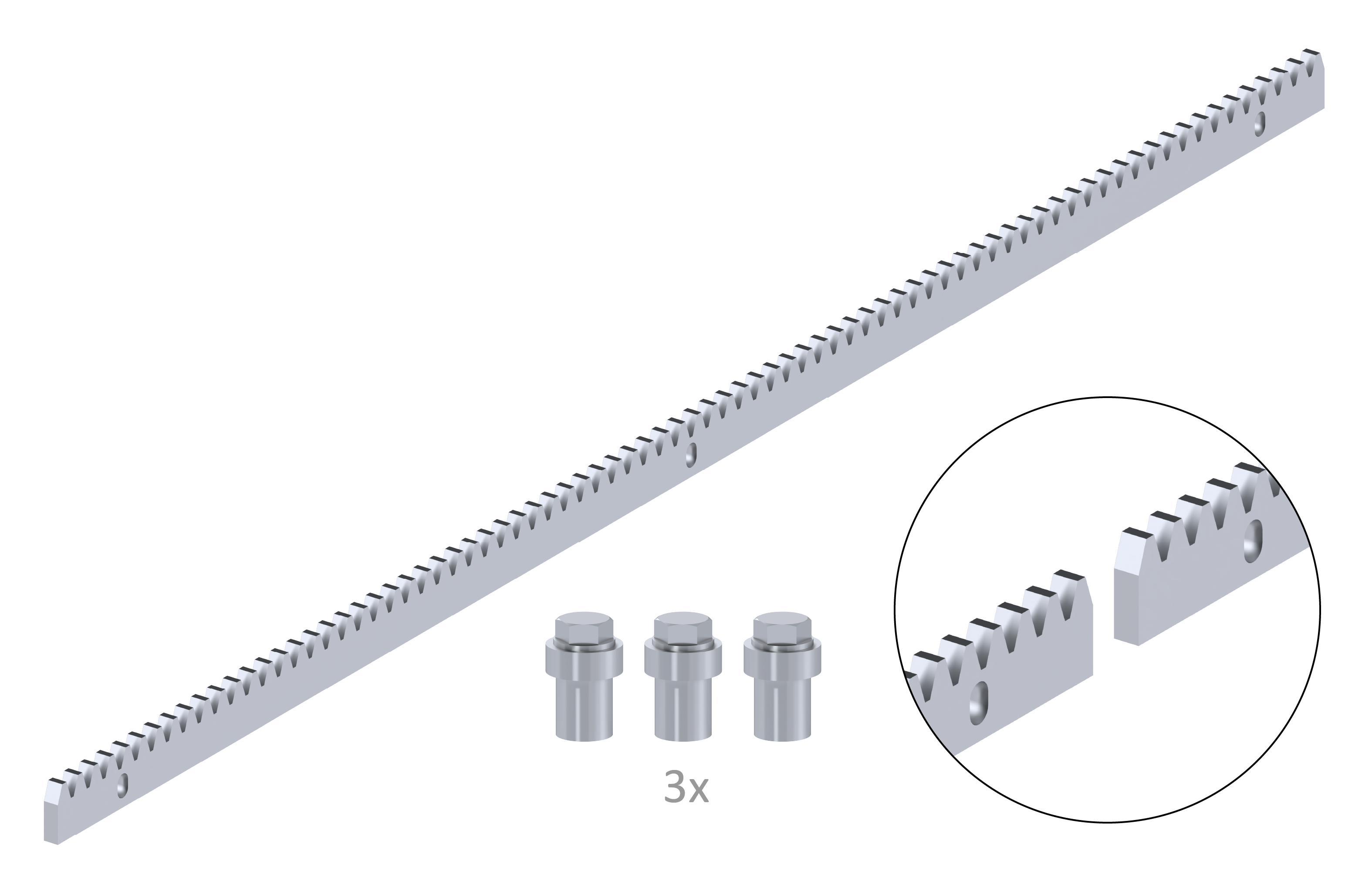 Hřeben kovový 30 x 8 mm, 3x úchyt + šrouby,  1000 mm, M4, pozinkovaný