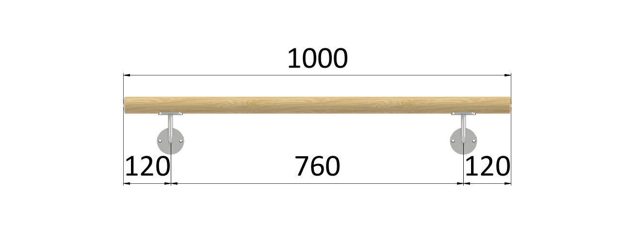 Madlo drevené (1000mm), materiál: buk, brúsený povrch s náterom BORI (bezfarebný), set: 2 ks úchyt, madlo s ukončením