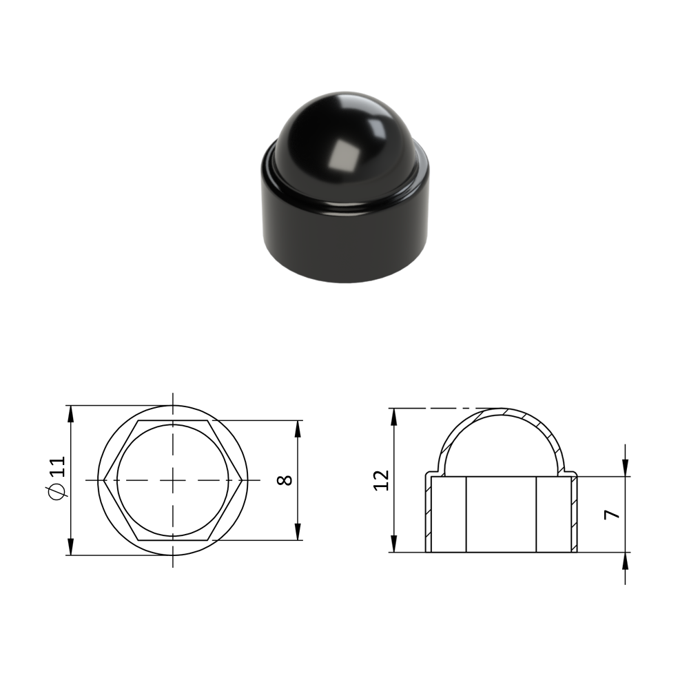 Krytka plastová na matice a šrouby M5, černá