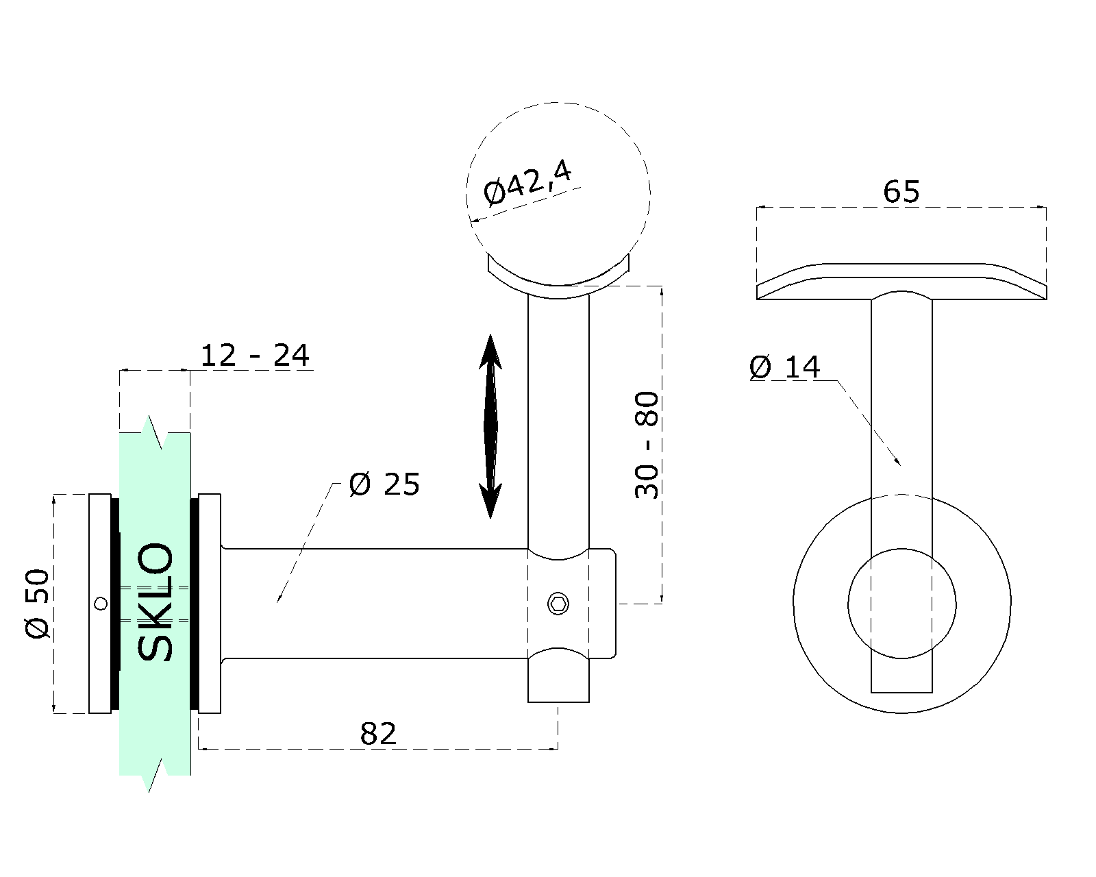 DOPREDAJ! Držiak madla ø 42,4 mm pevný, brúsená nerez AISI 304