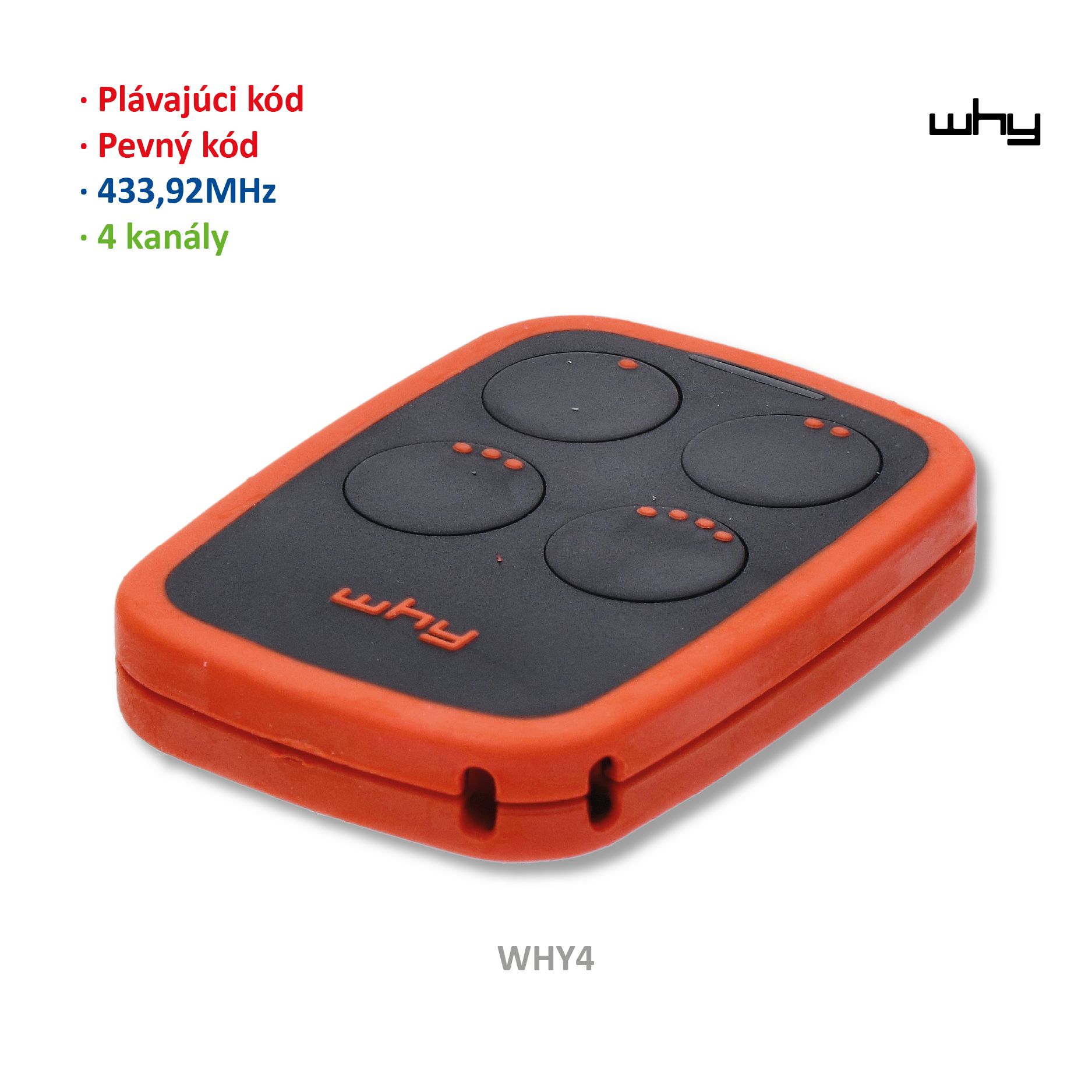 Vysílač 4kanálový, 433MHz, pevný/plovoucí kód